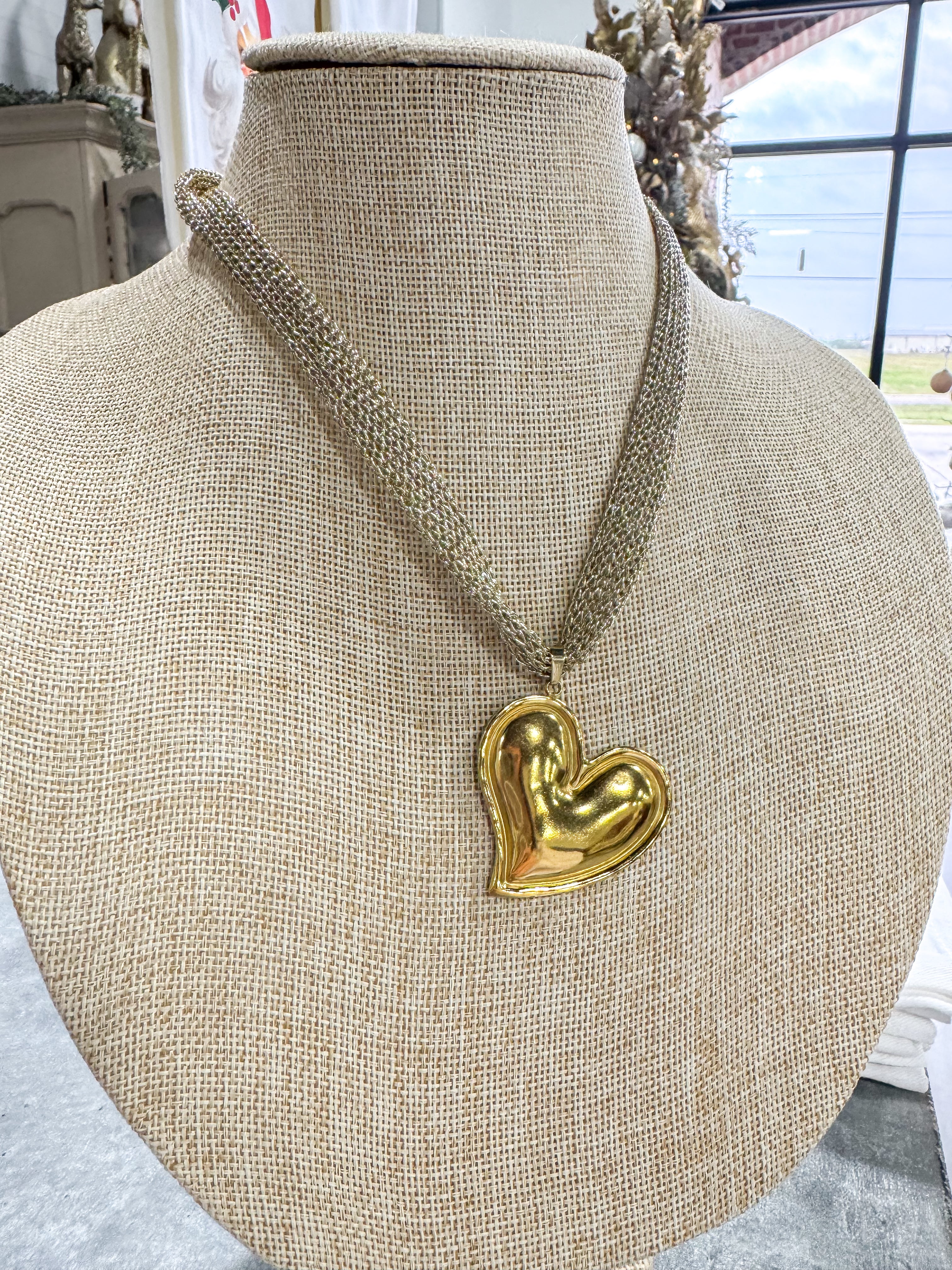 Gold Small Scarf Heart Necklace