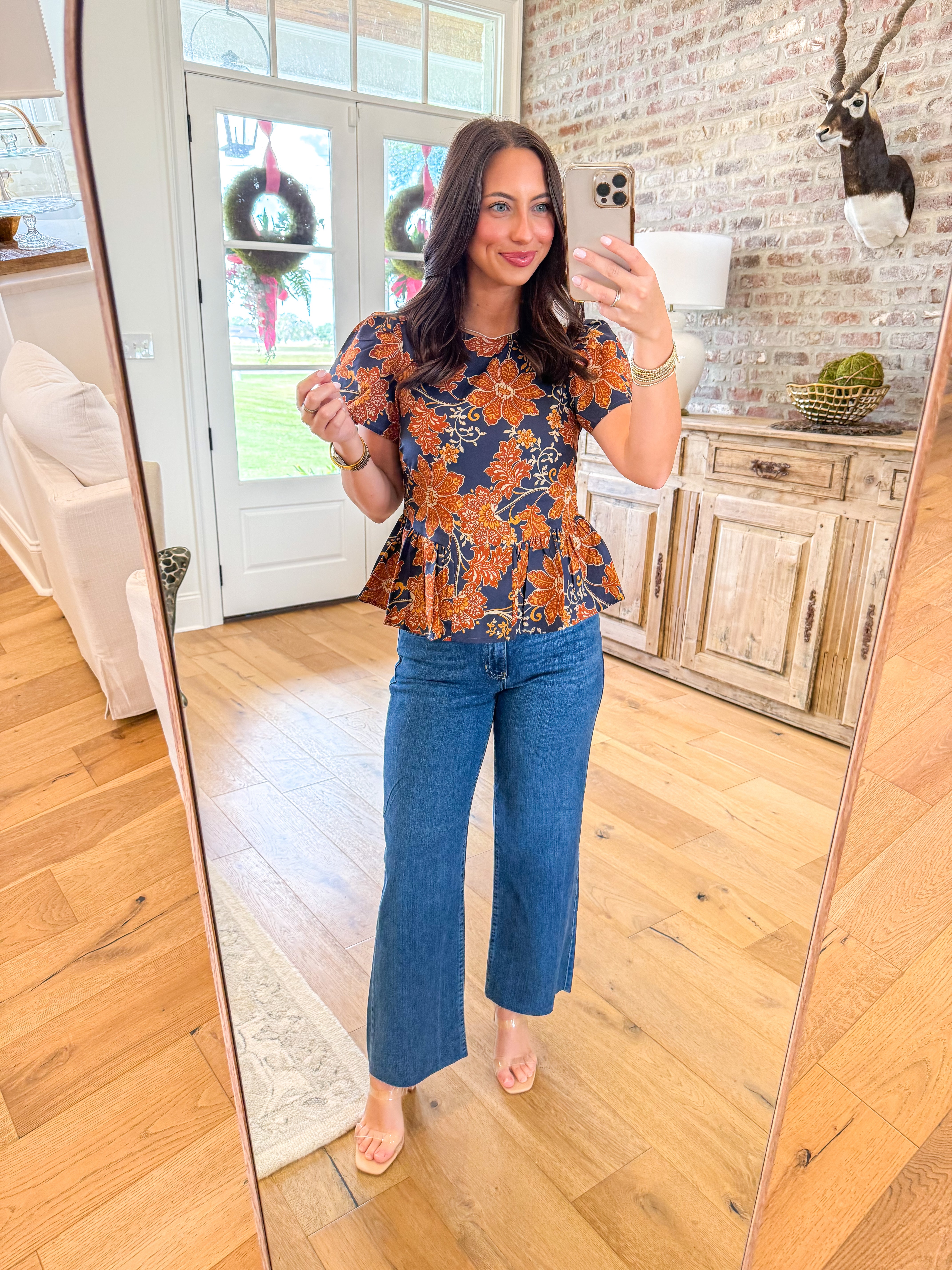 The Navy & Rust Ruffle Top