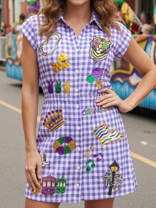 MG Gingham Sequin Patch Dress