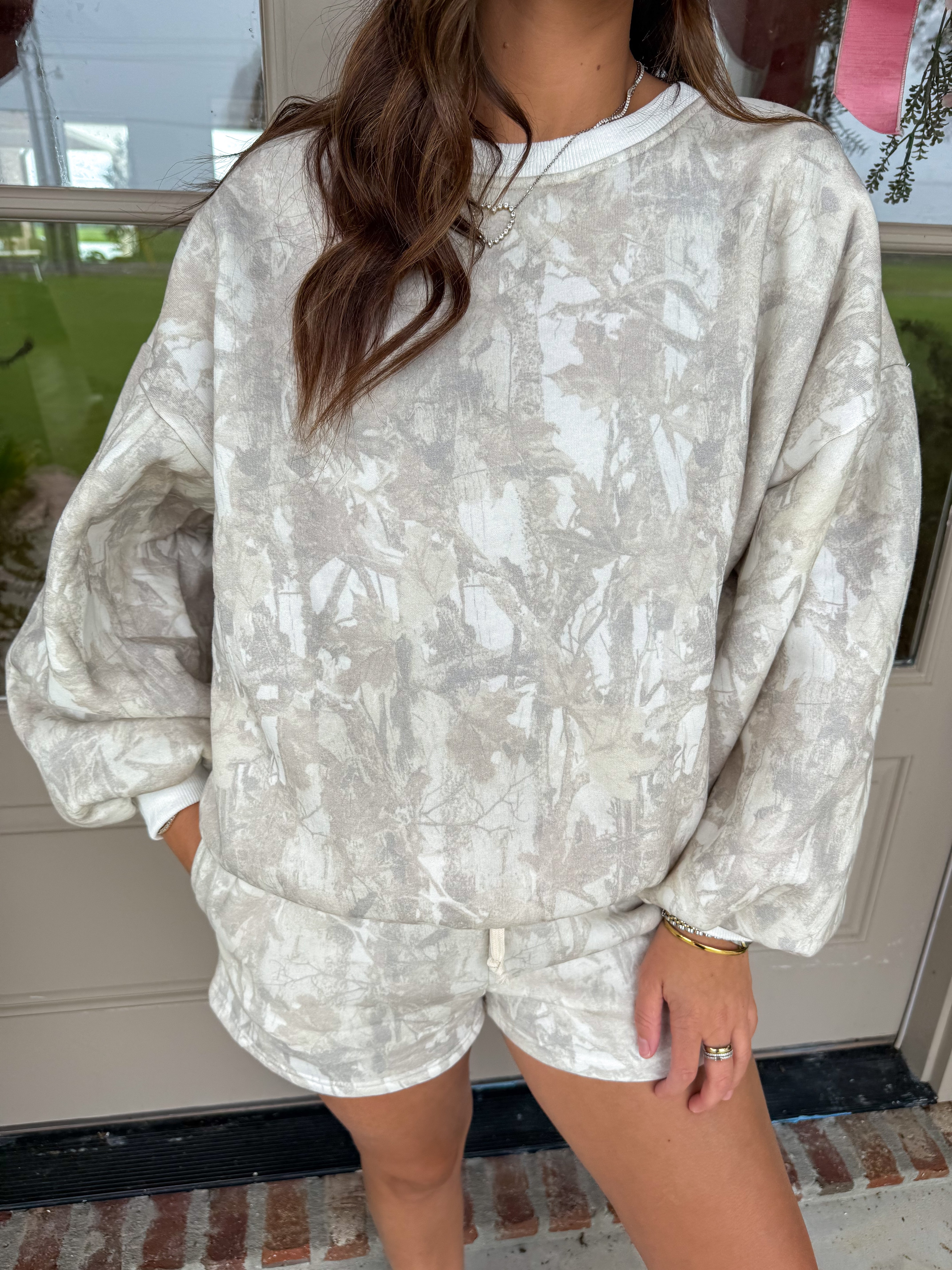 Woodland Camo Crewneck and Shorts Set