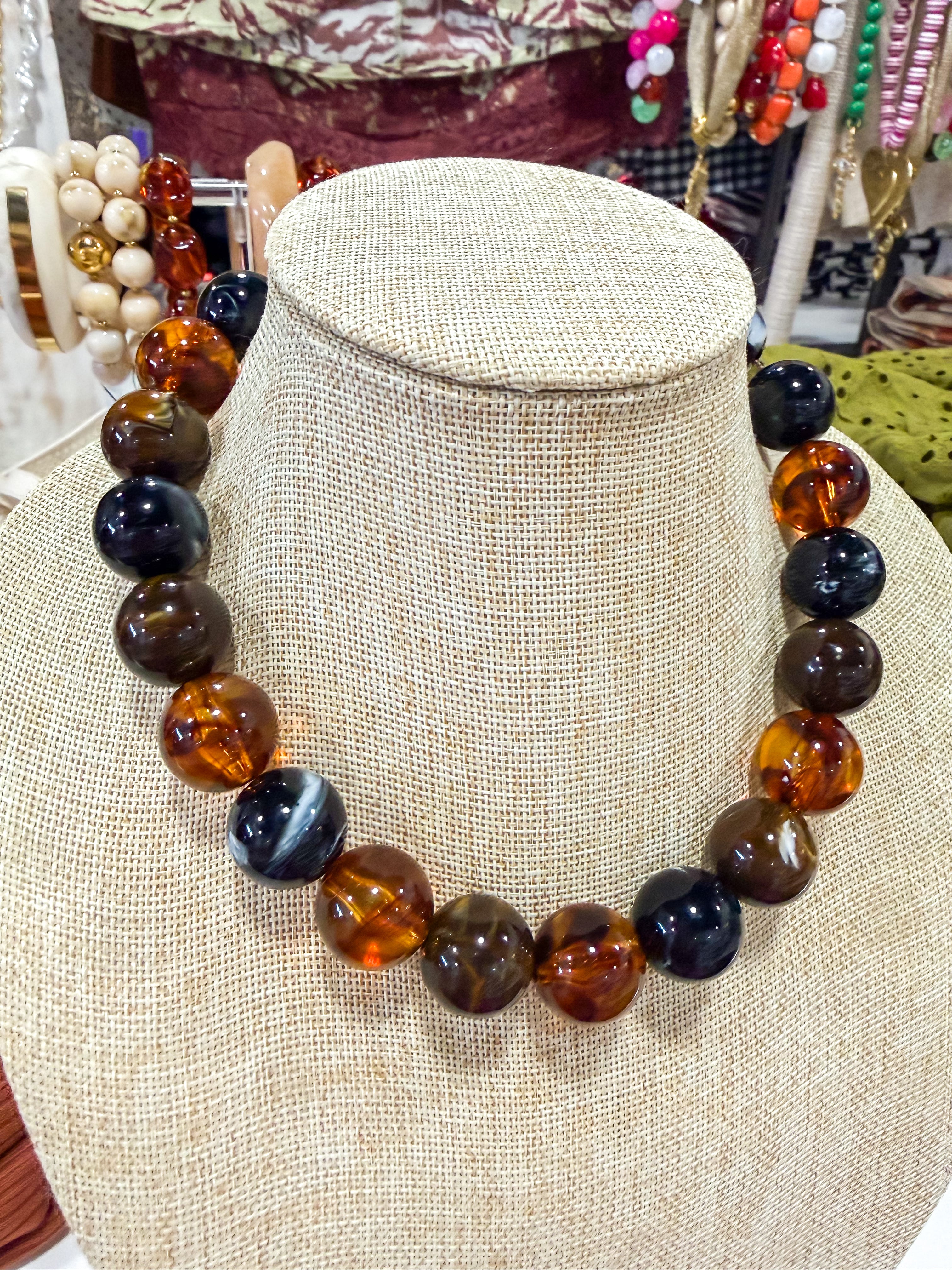 Brown/Black Marbled Beaded Necklace