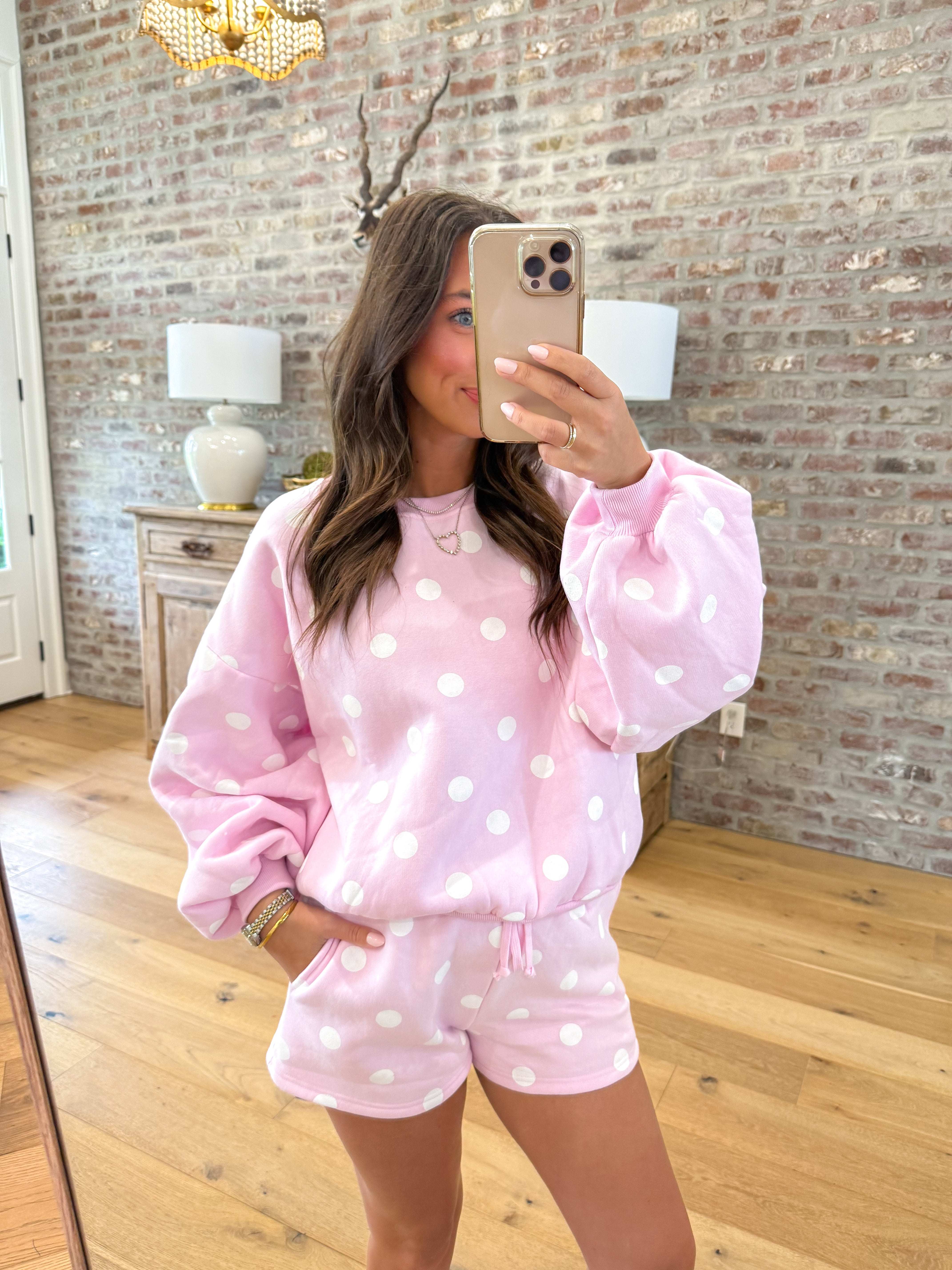 Buttery Polka Dot Lounge Set Pink/White