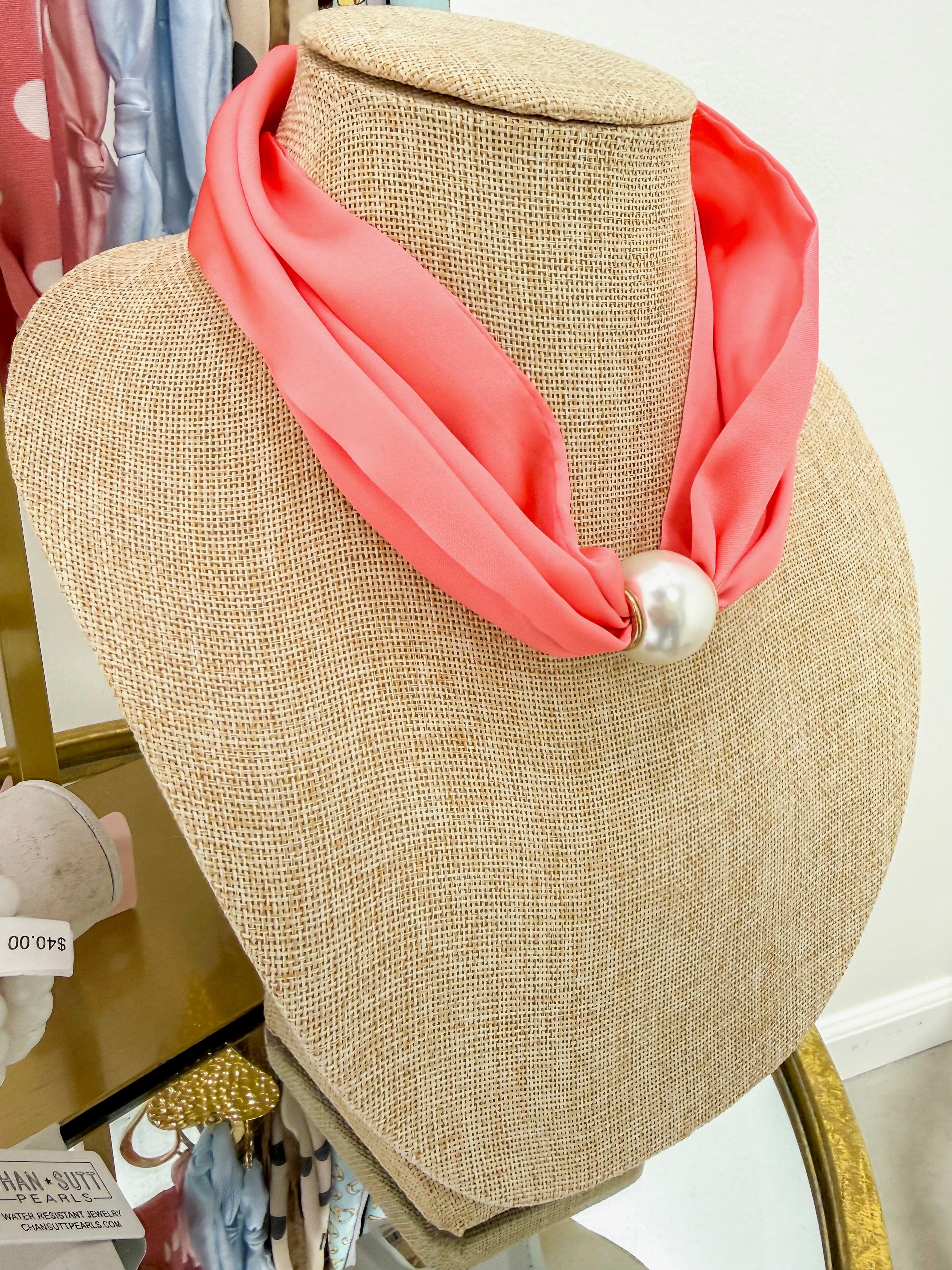 Coral Pink Pearl Scarf Necklace