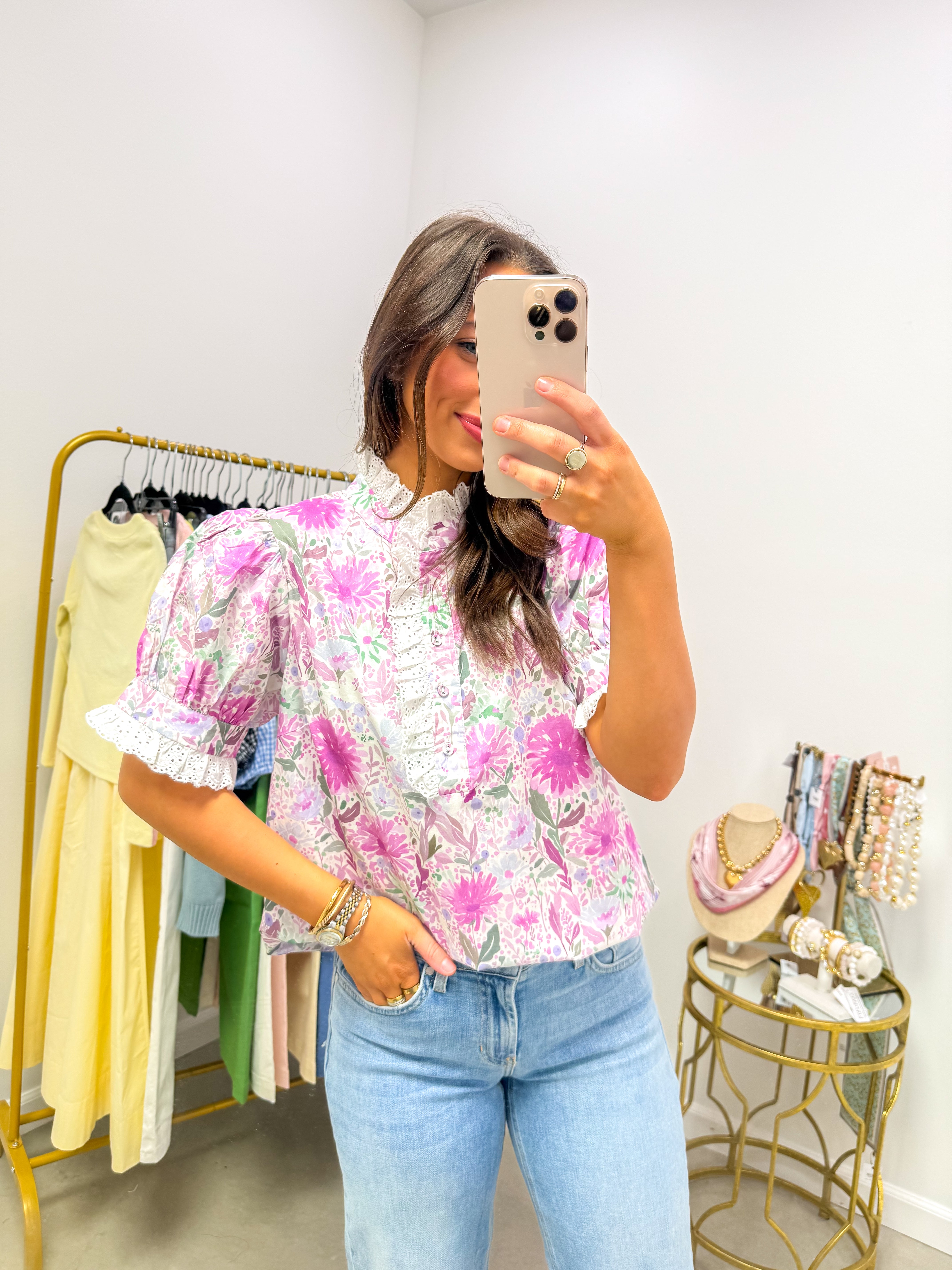 Lavender Mix Floral Eyelet Top