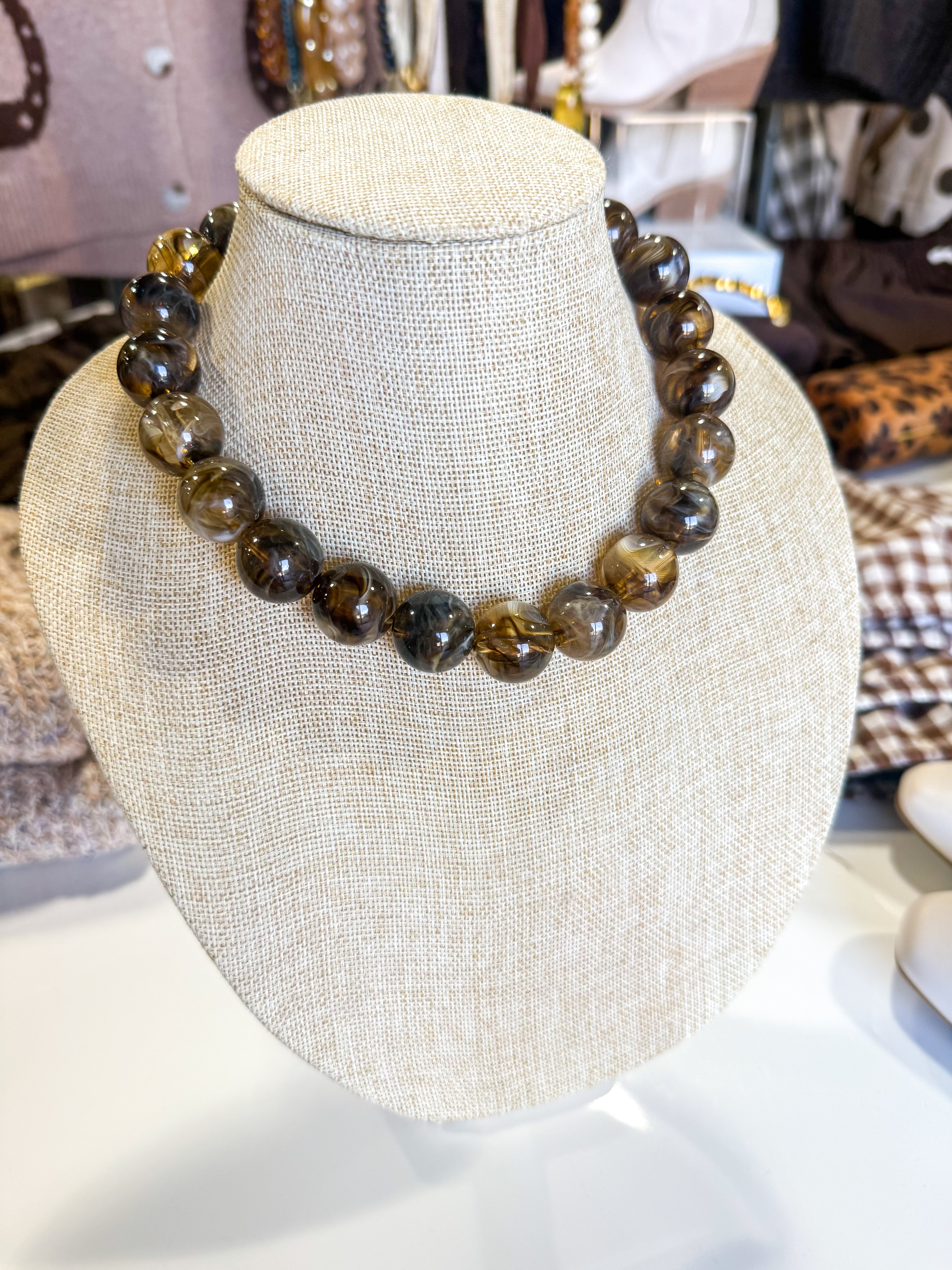 Dusk Black Marbled Beaded Necklace