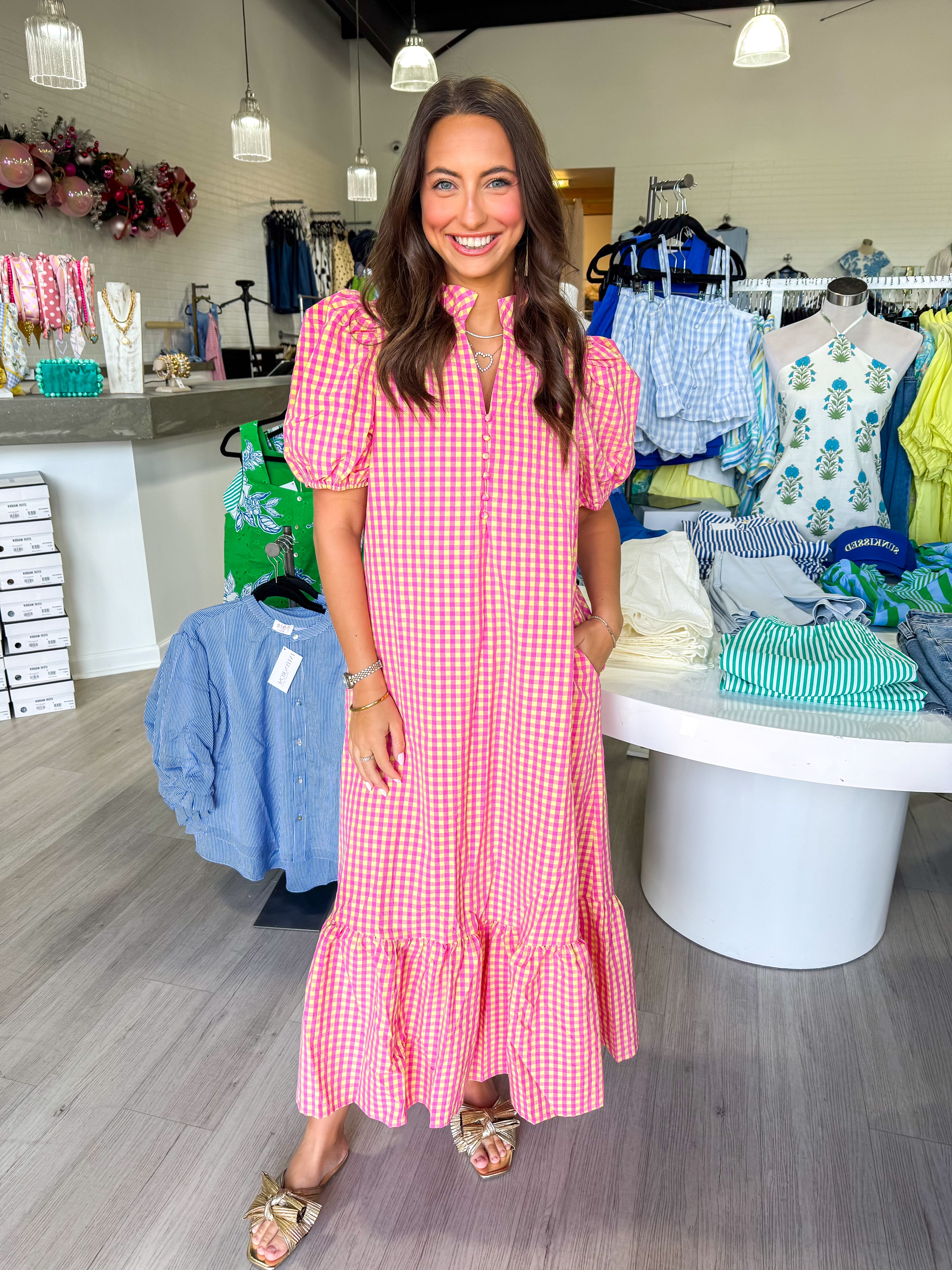 Picnic in the Park Pink Gingham Midi Dress