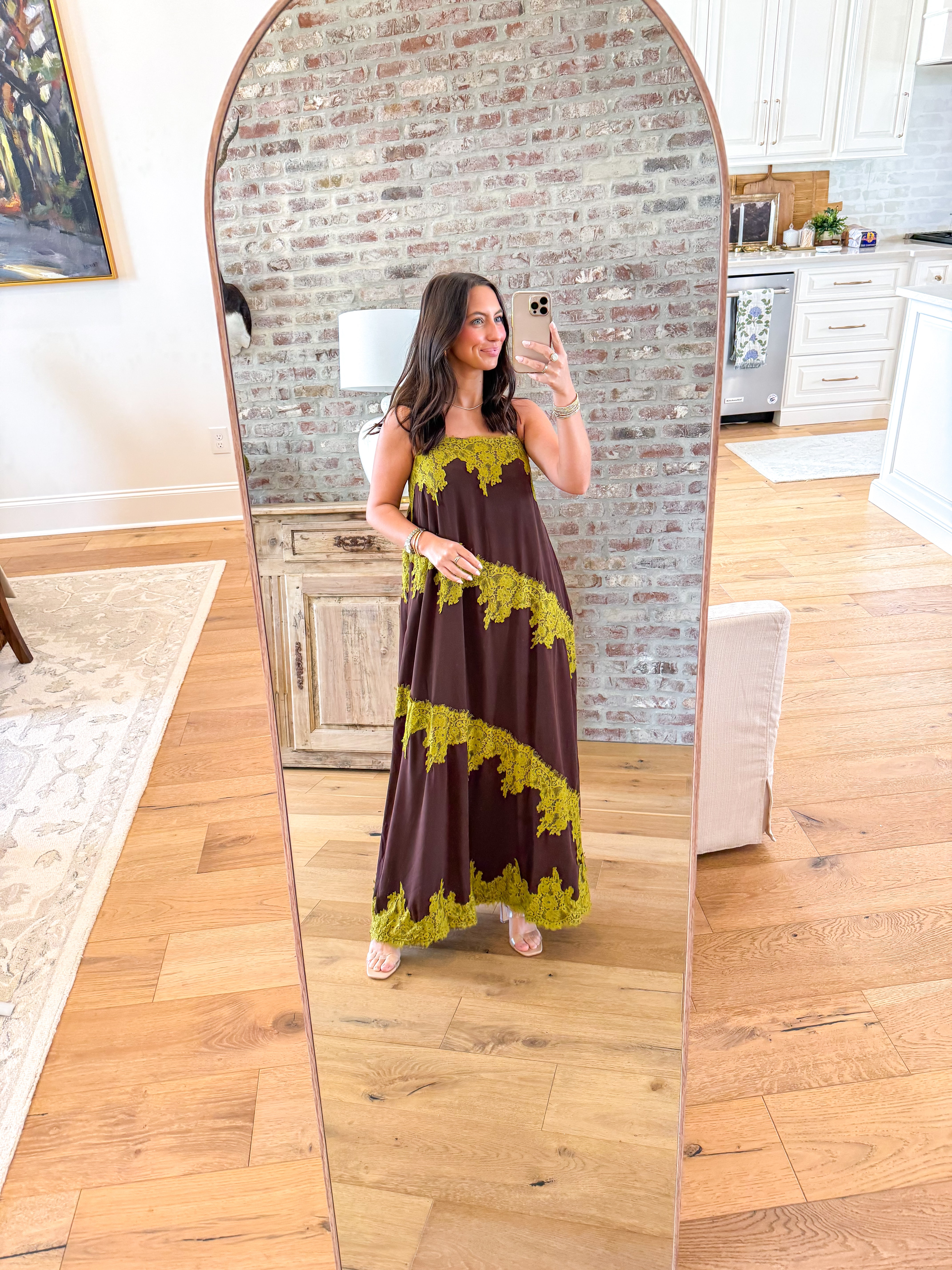 Chocolate & Chartreuse Lace Maxi Dress