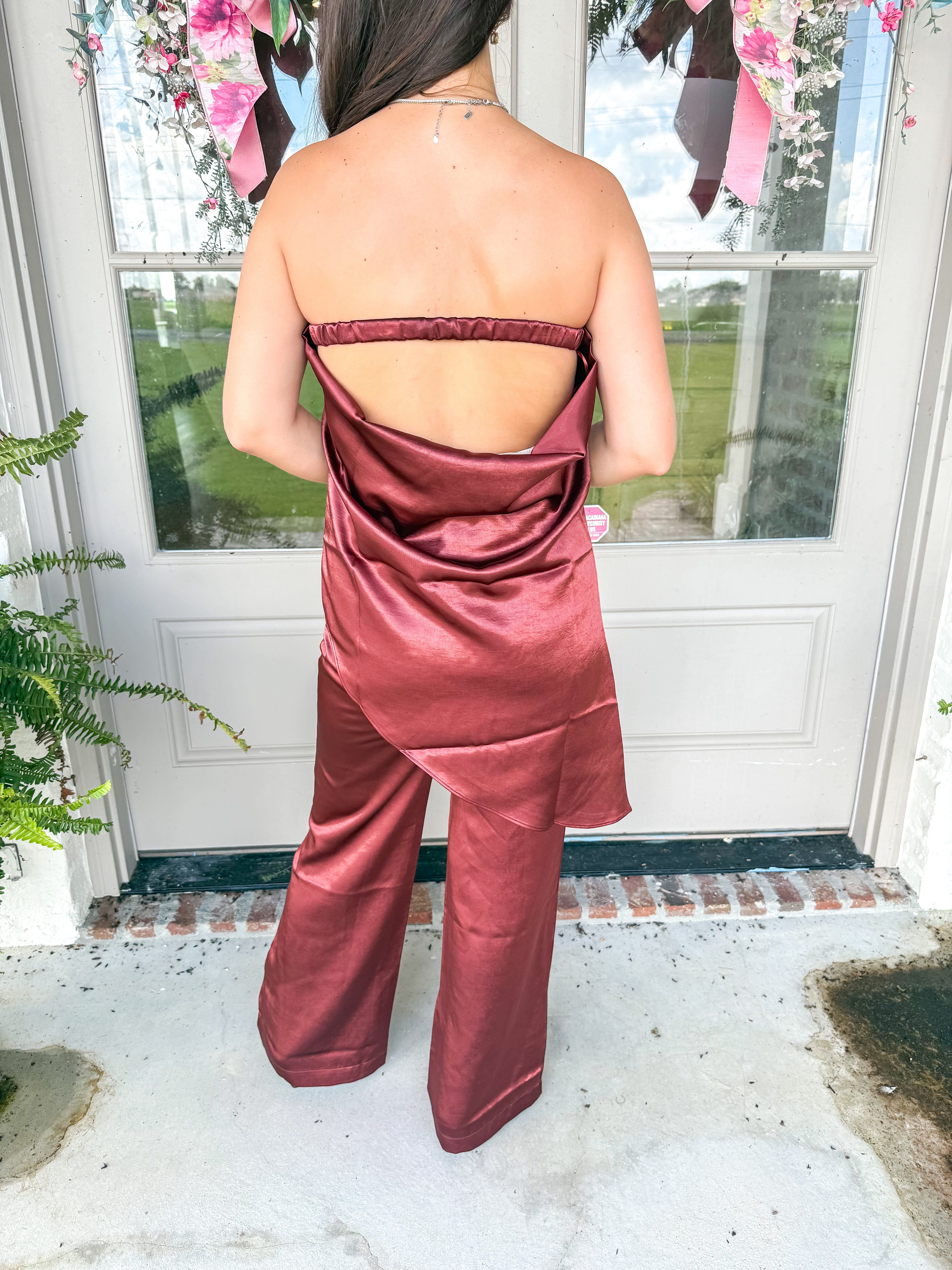 Wine After Midnight Satin Two-Piece Set