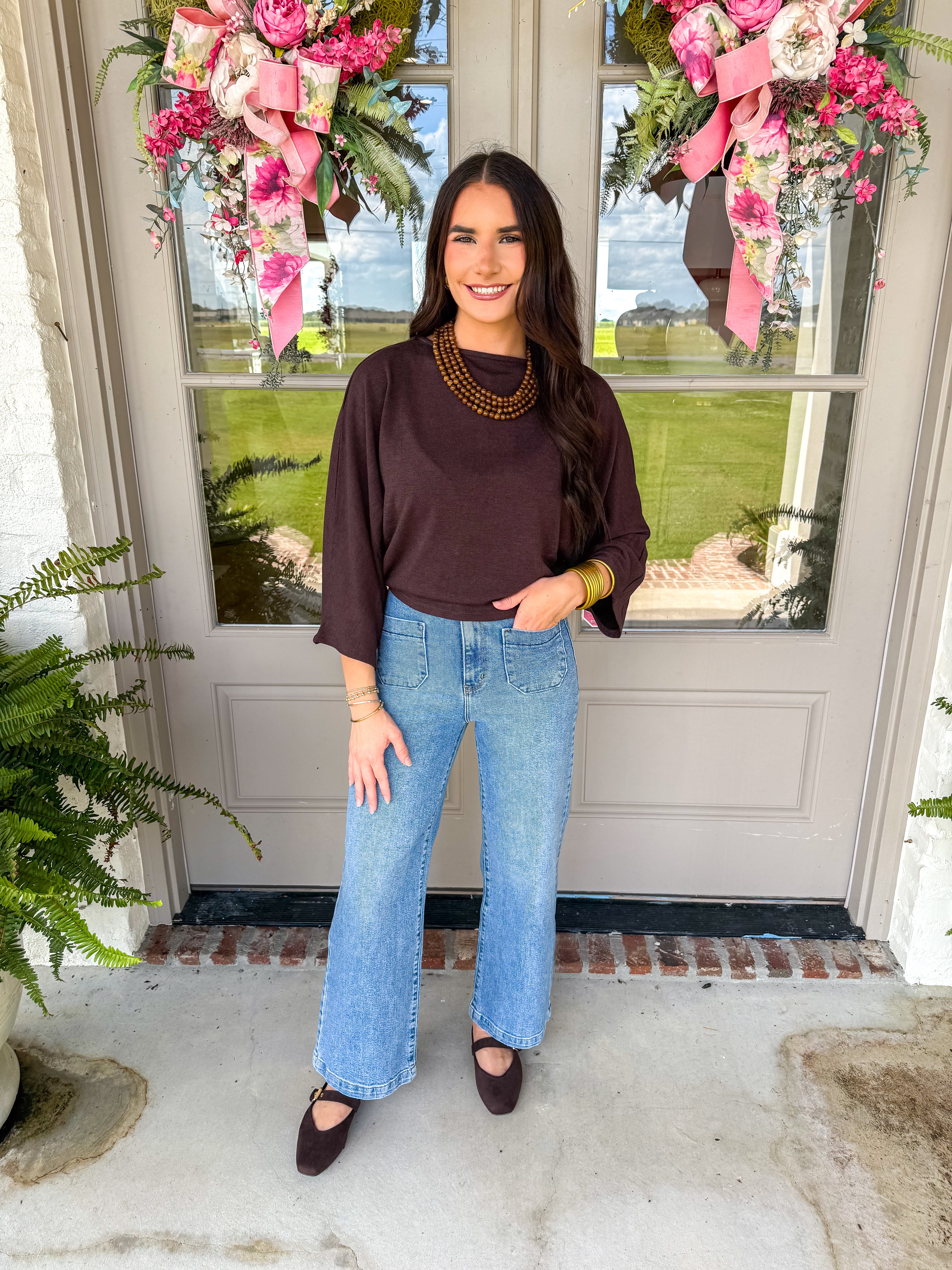 Chocolate Dolman Knit Pullover