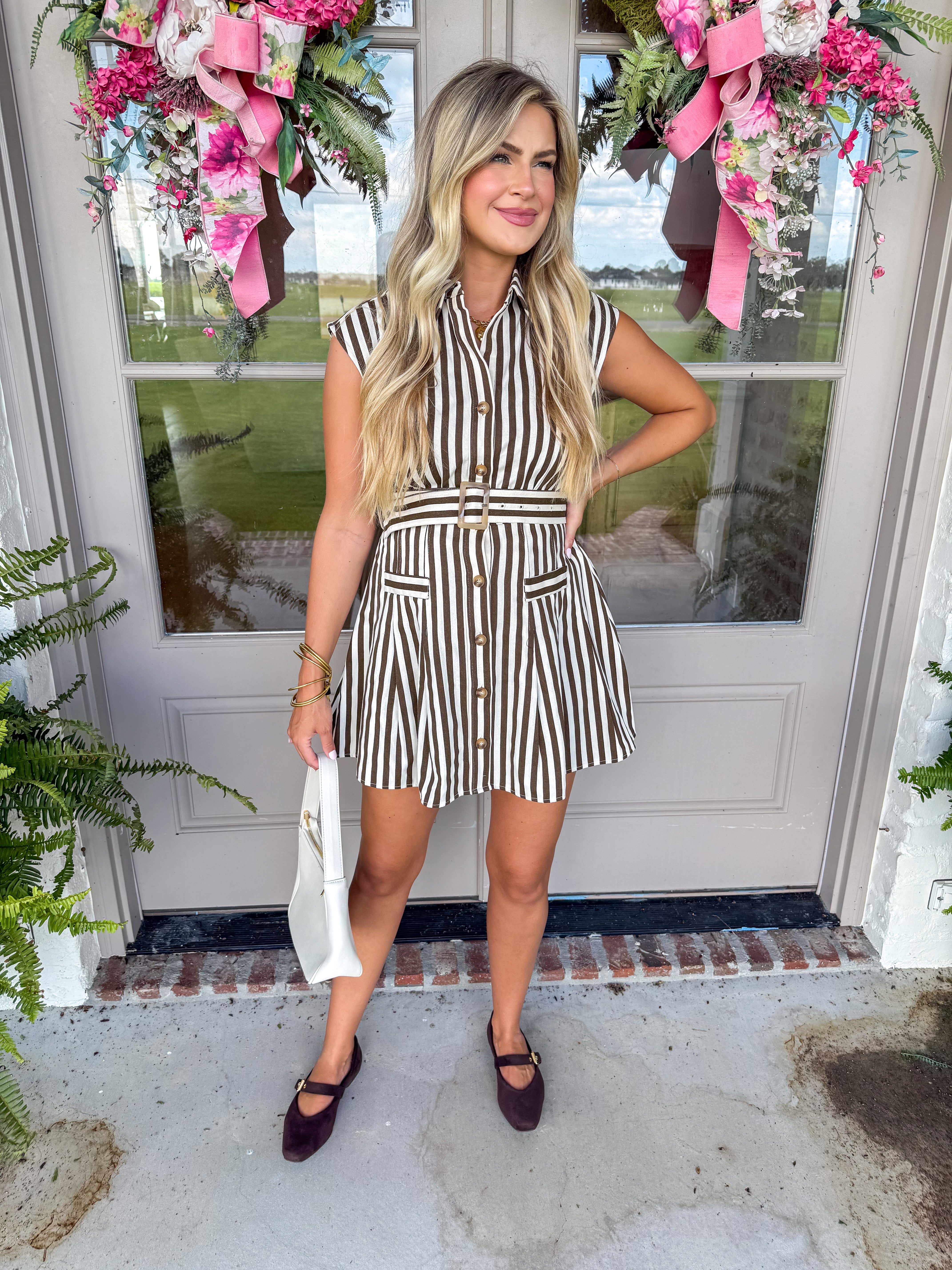 Mia Striped Belted Mini Dress