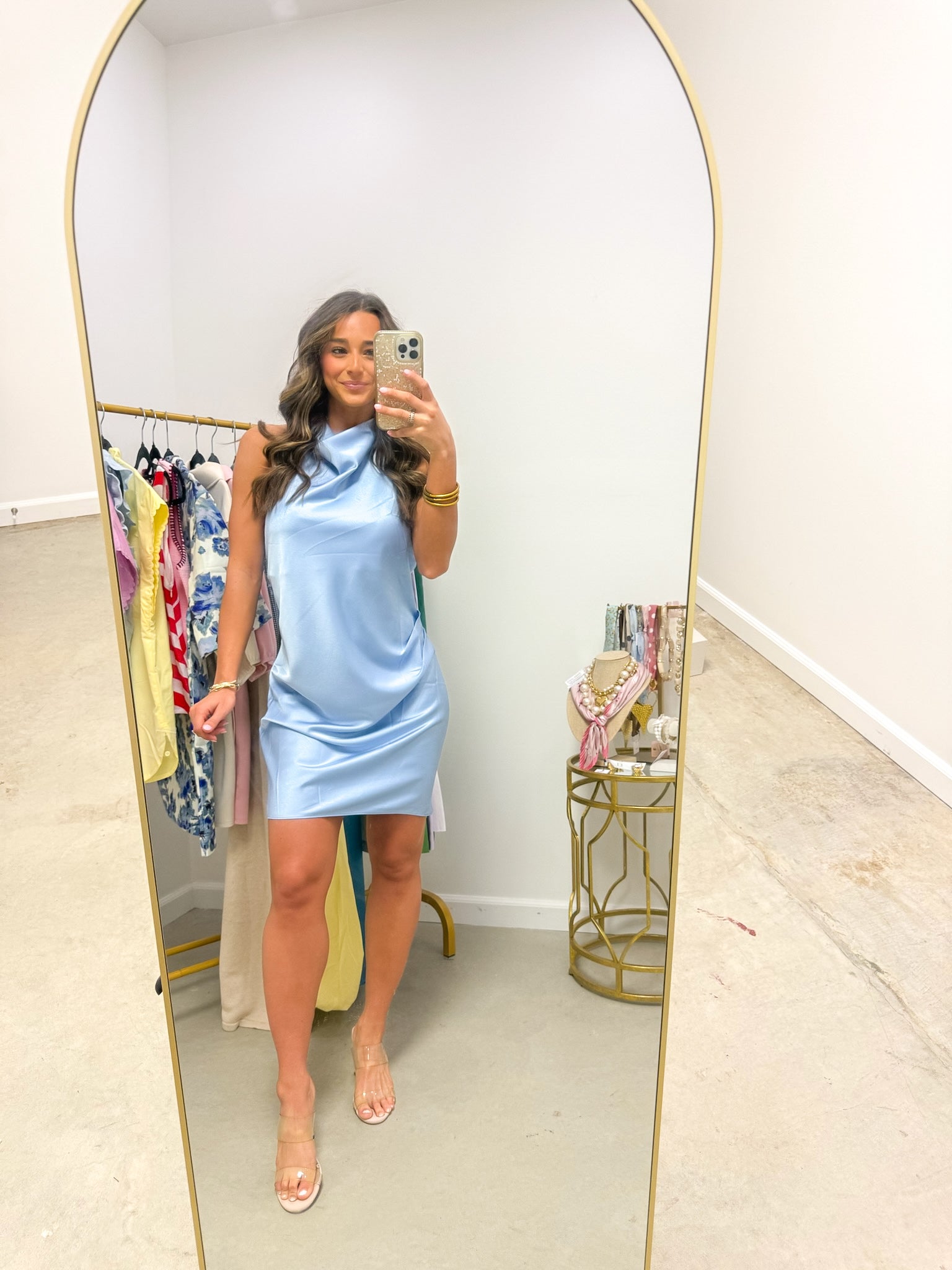 Serene Blue Satin Halter Mini