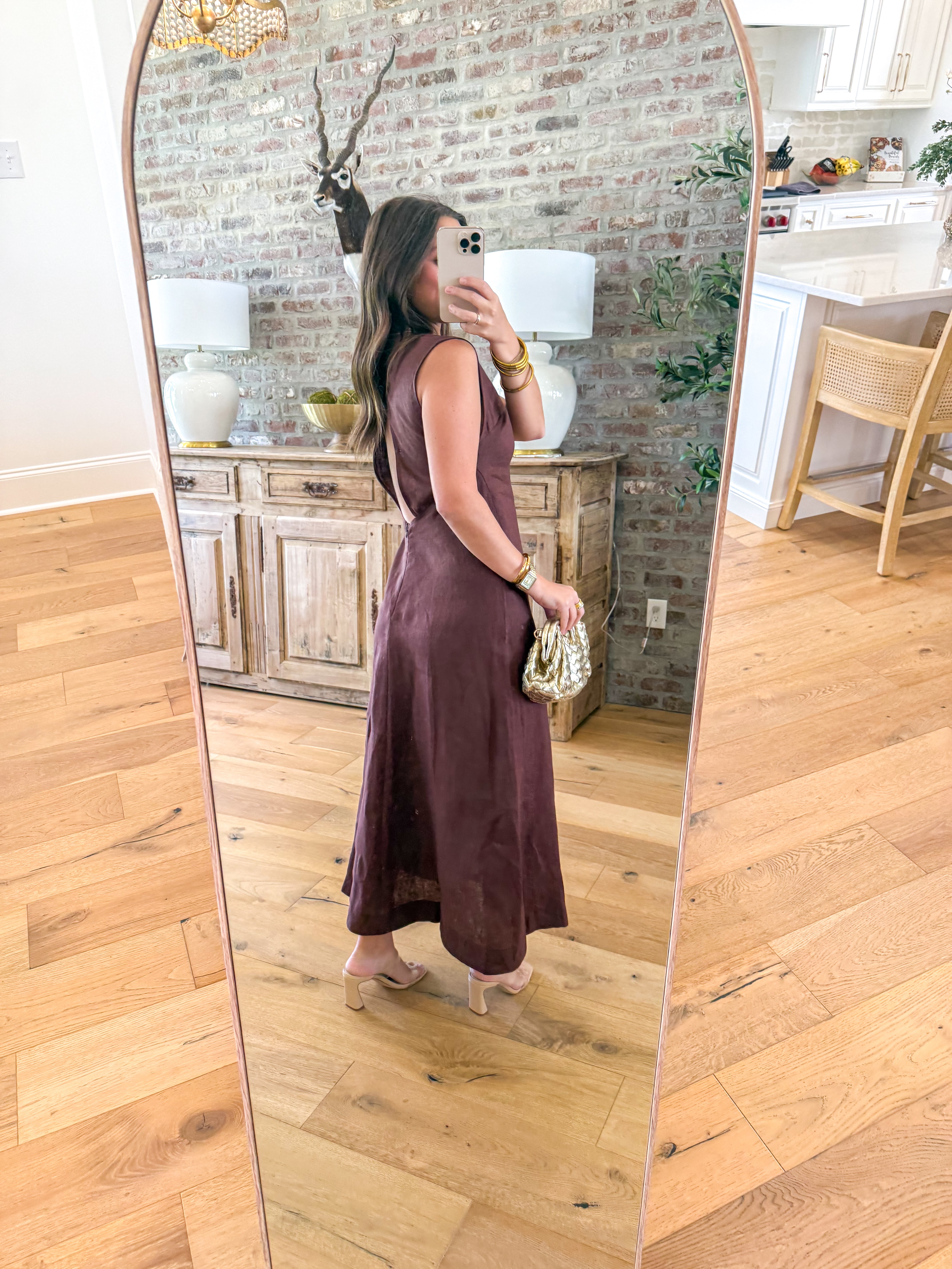 Debbie Open-Back Maxi Linen Dress Brown