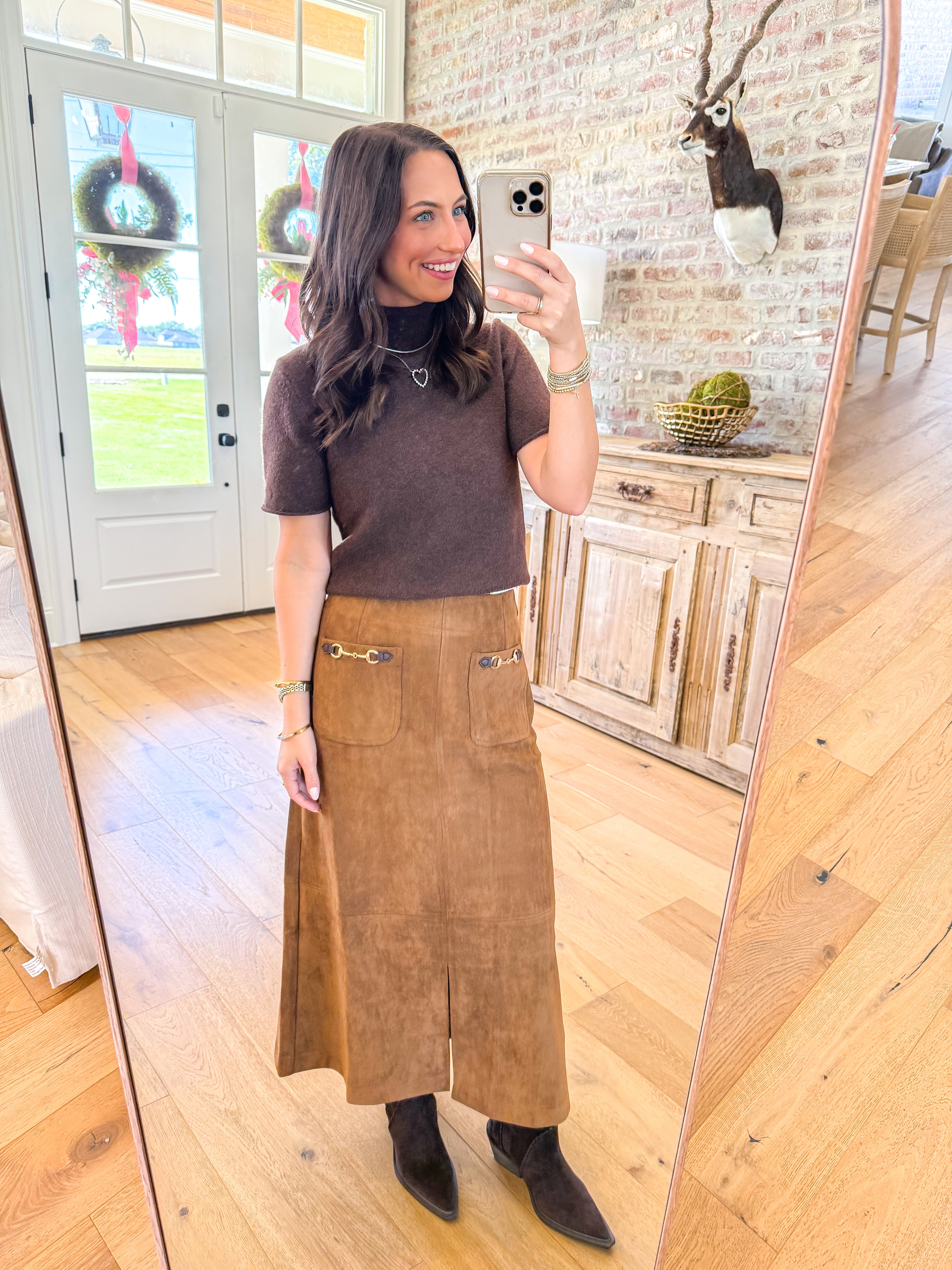 The Mock Neck Knit Top Brown