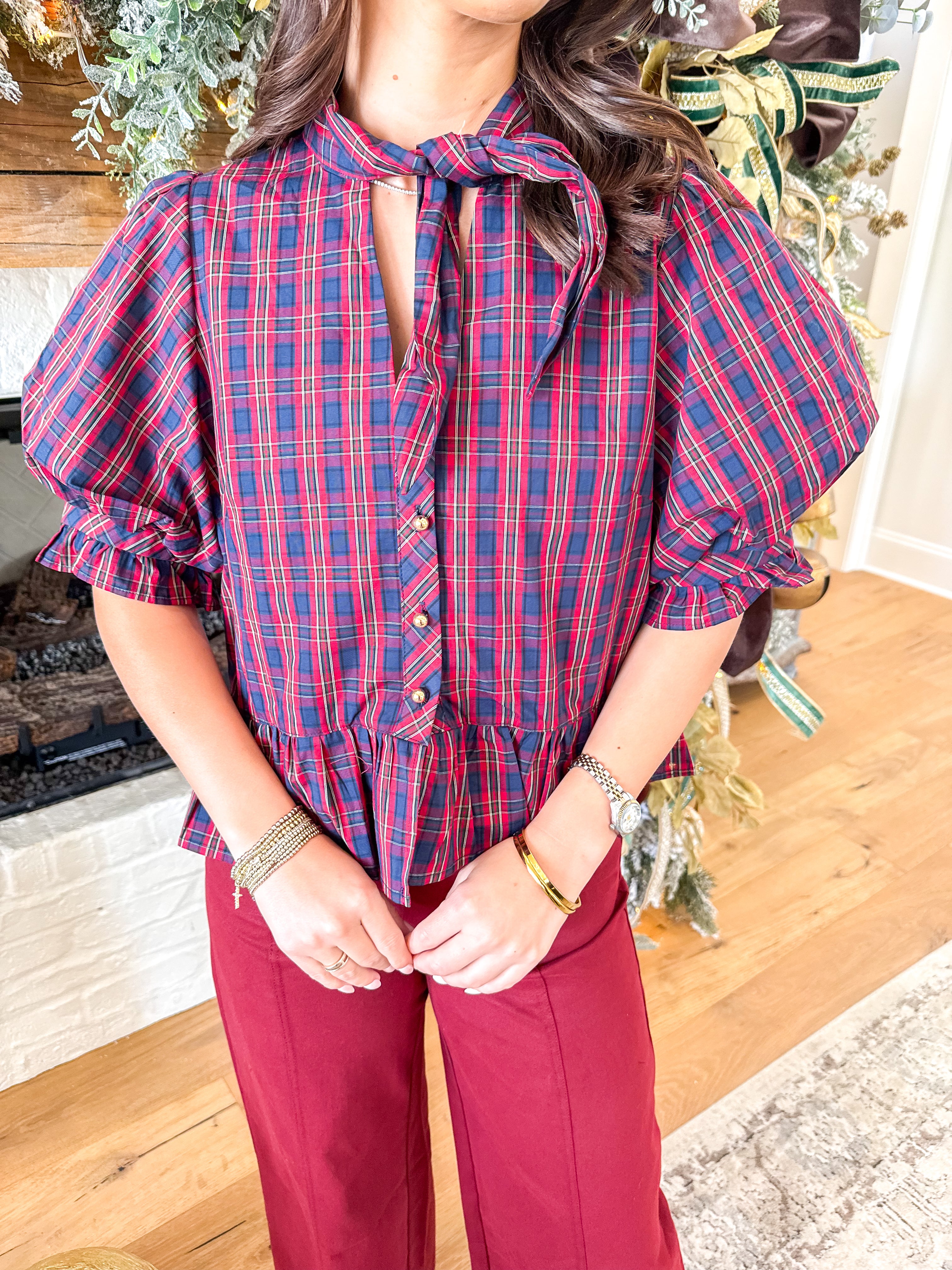 Tartan Charm Peplum Blouse
