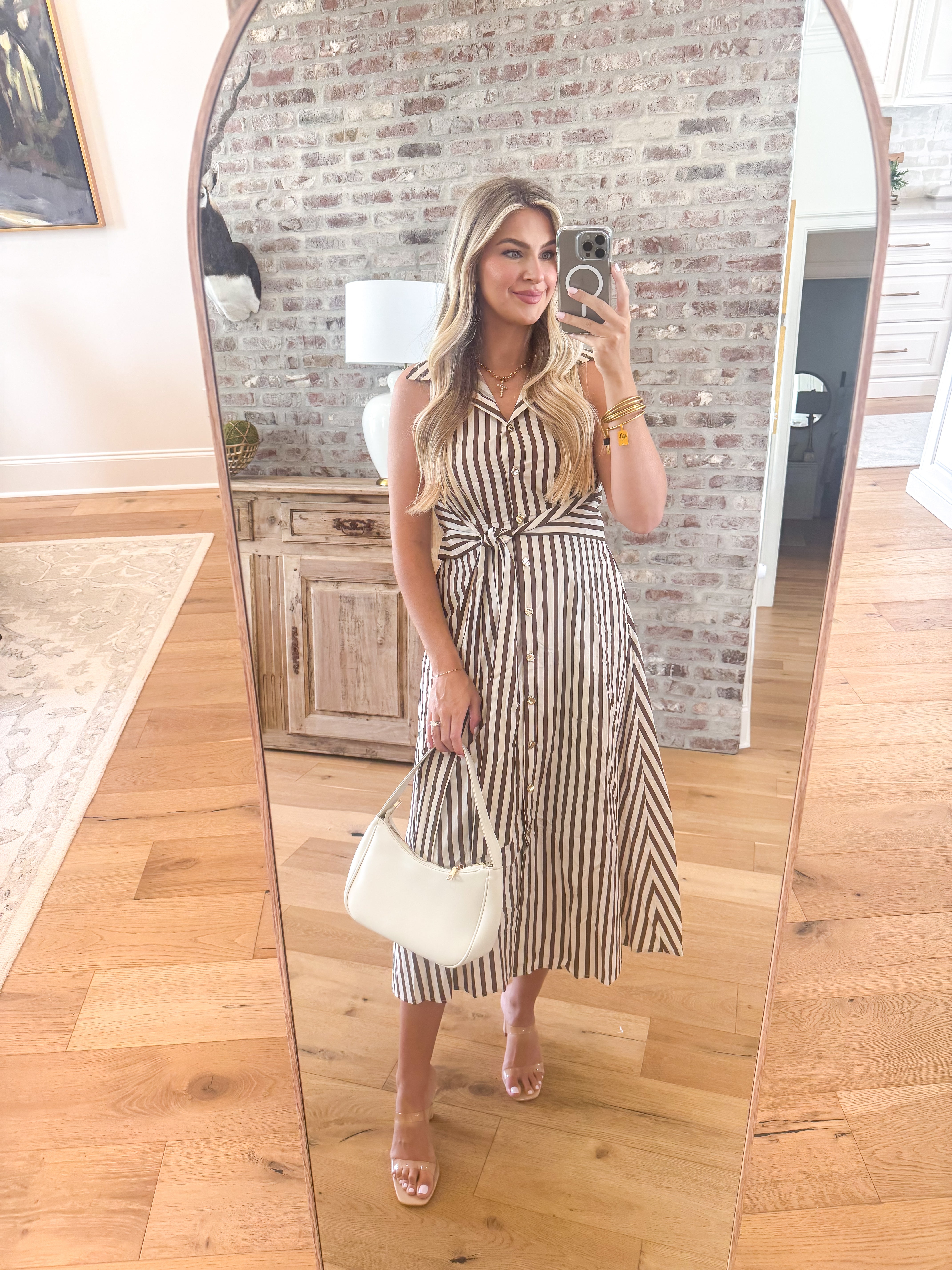 Sun-Kissed Stripe Midi Dress Brown