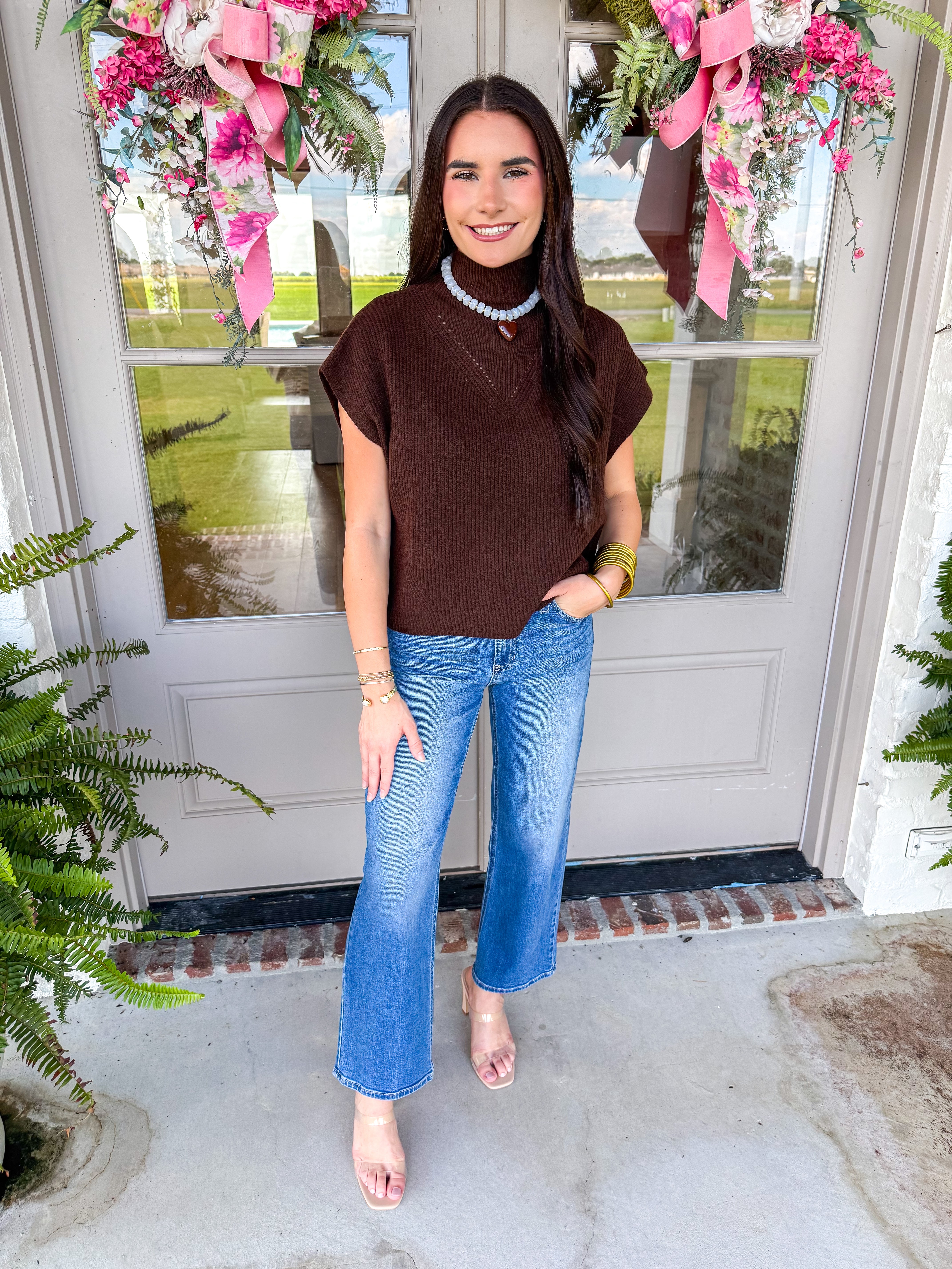Brown Mock Neck Sweater Vest