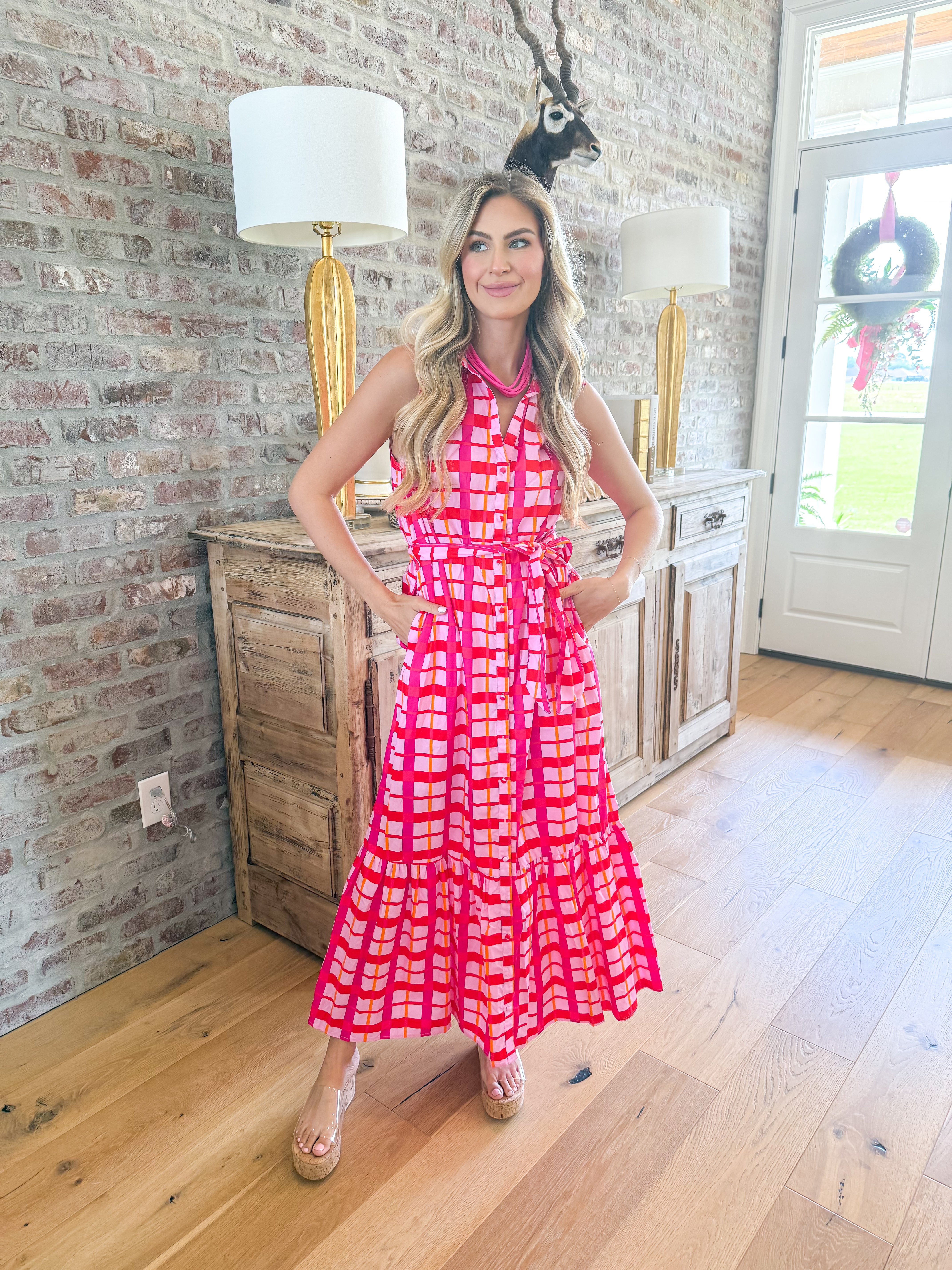 Darvy Checker Cileah Collared Maxi Dress
