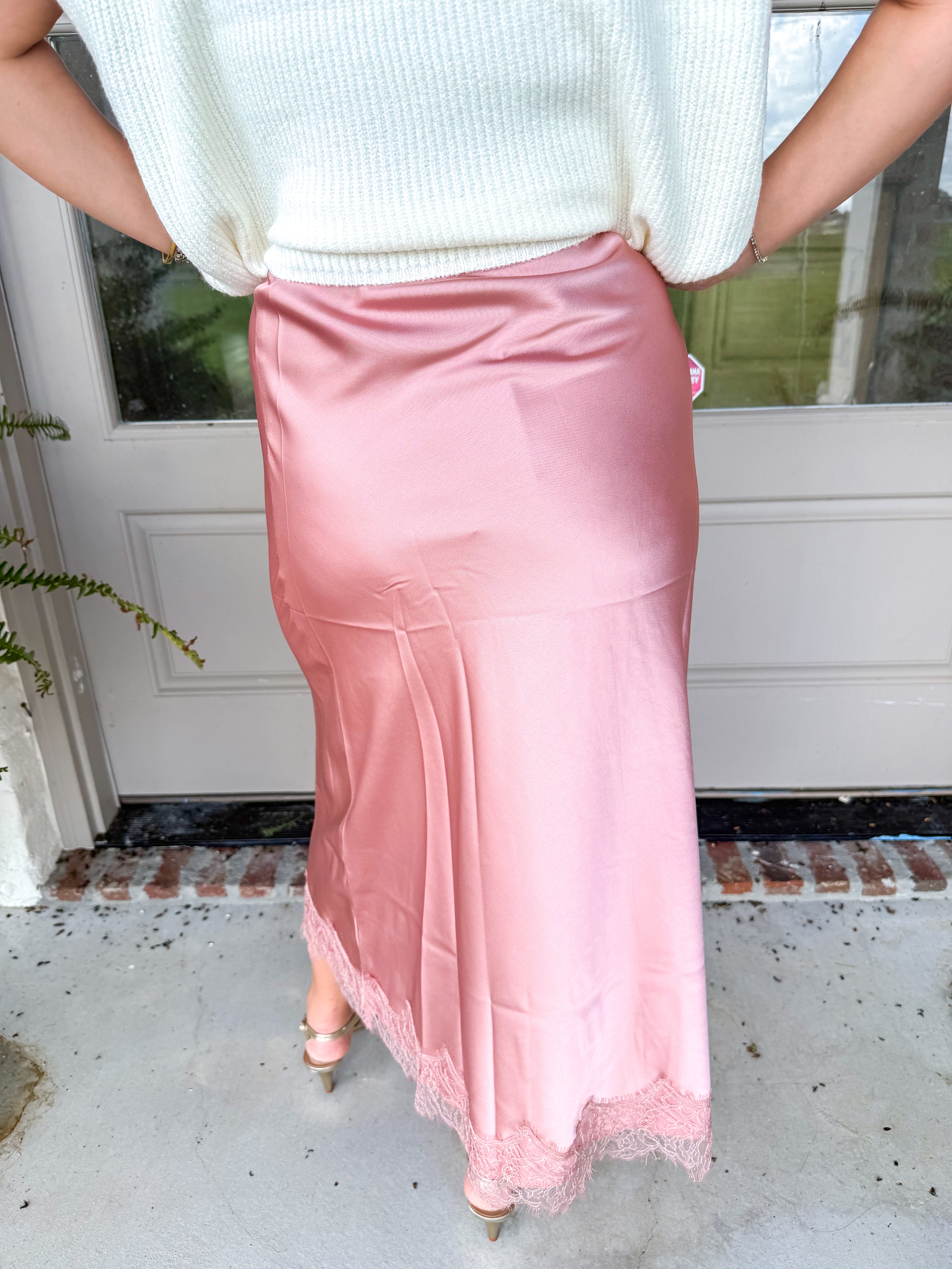 Lace & Satin Midi Skirt Rose