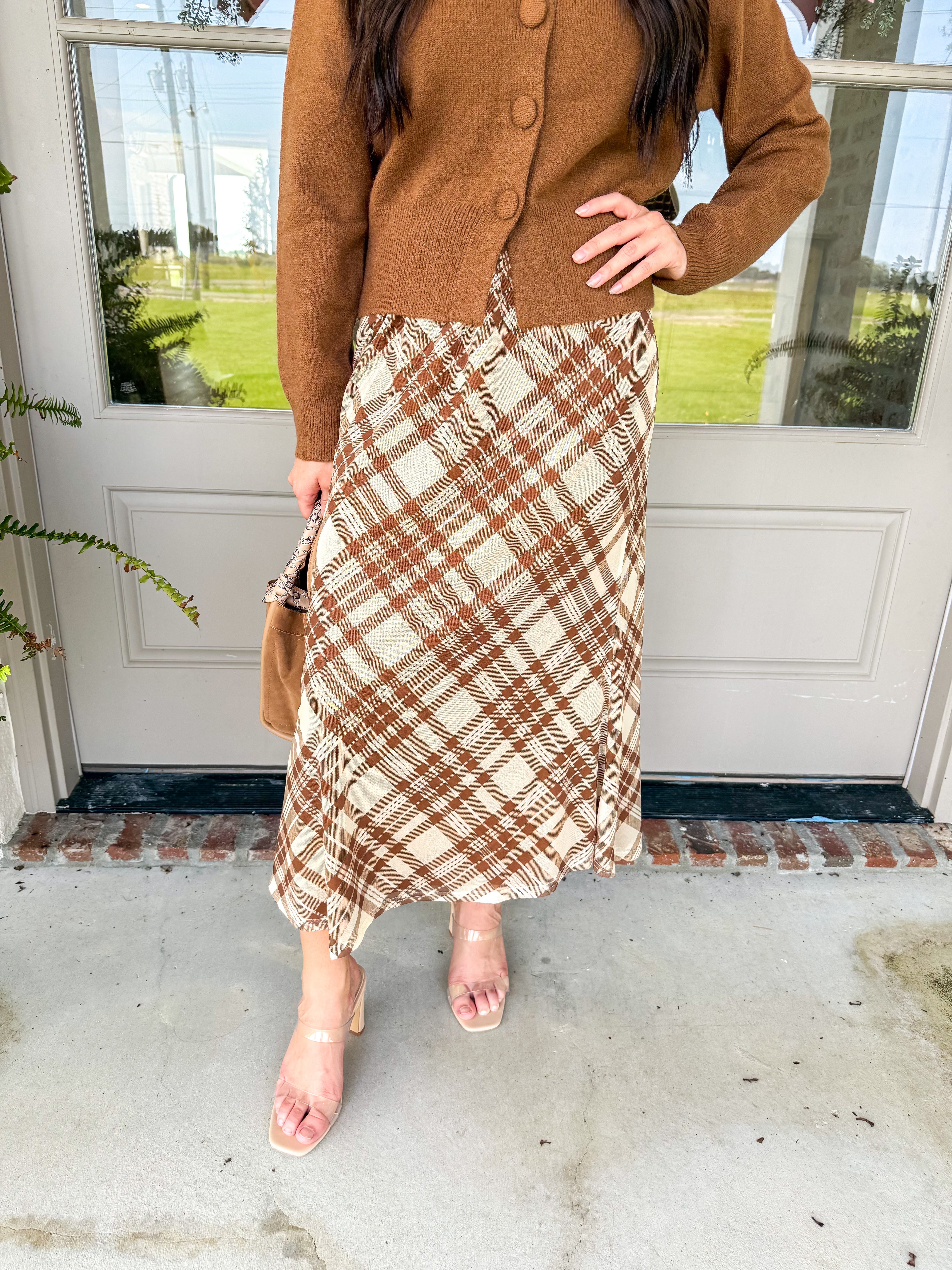 Diagonal Plaid Midi Skirt