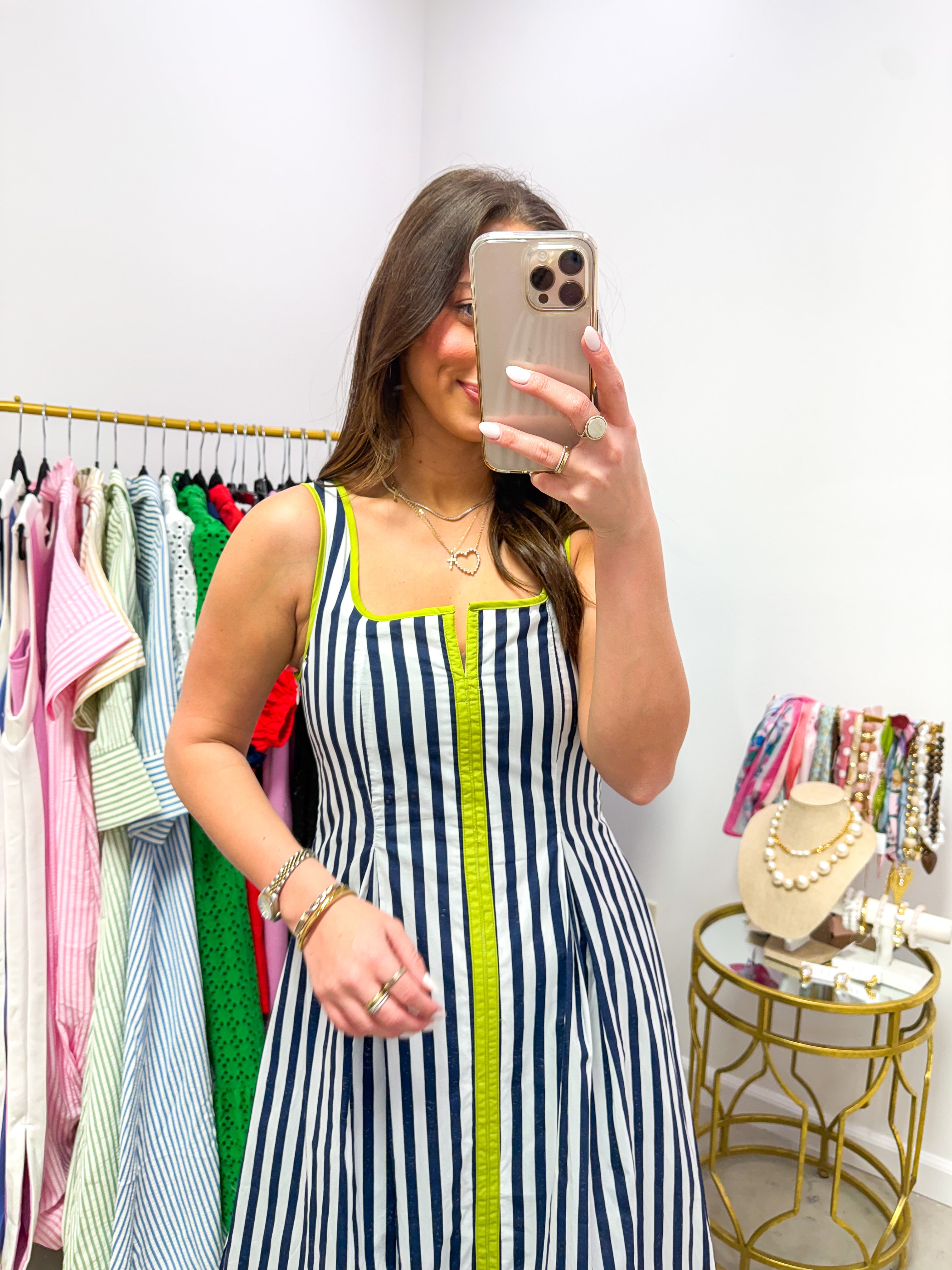 Midnight Lime Striped Midi