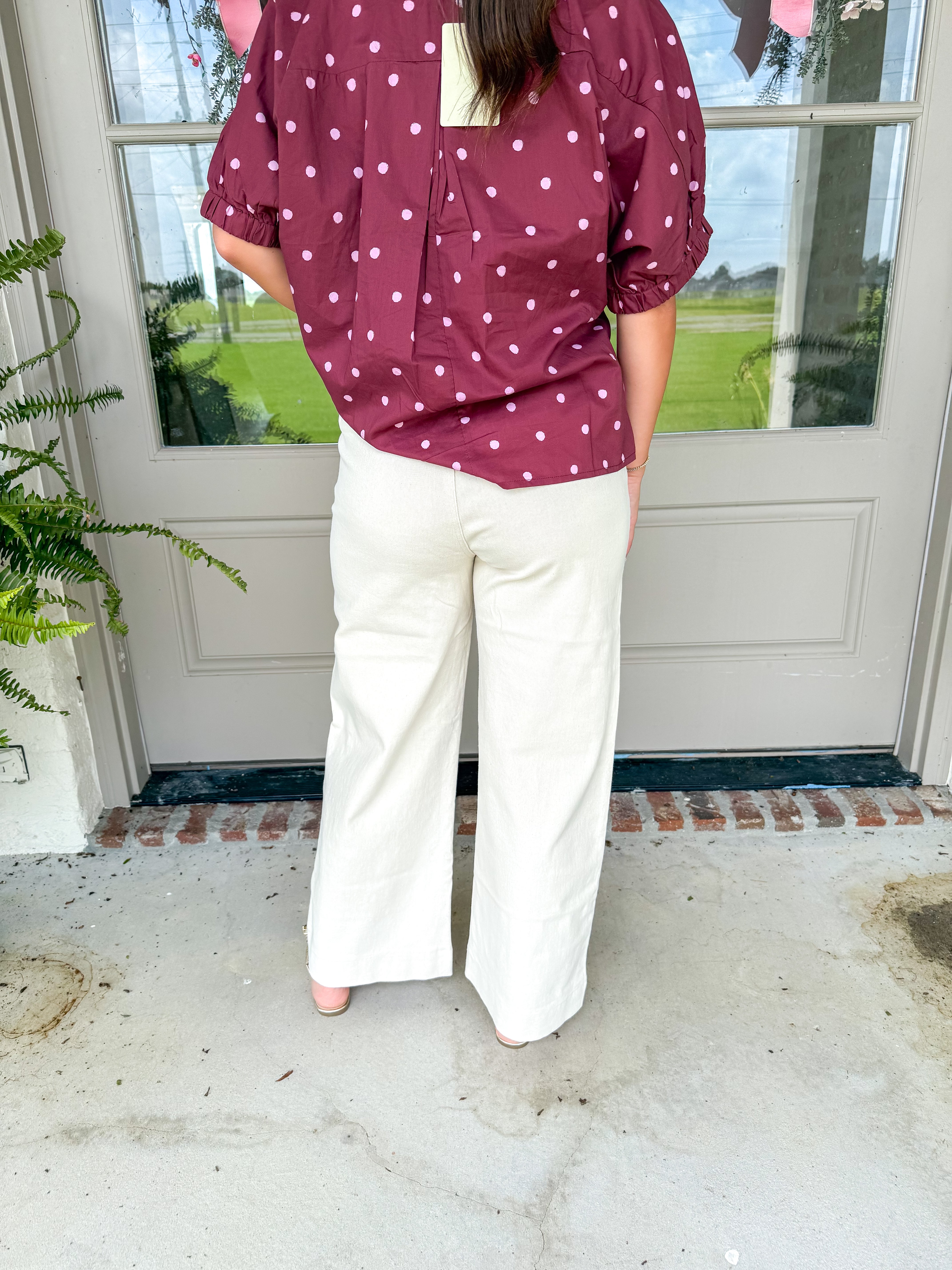 Scalloped Wide Leg Trousers Ecru