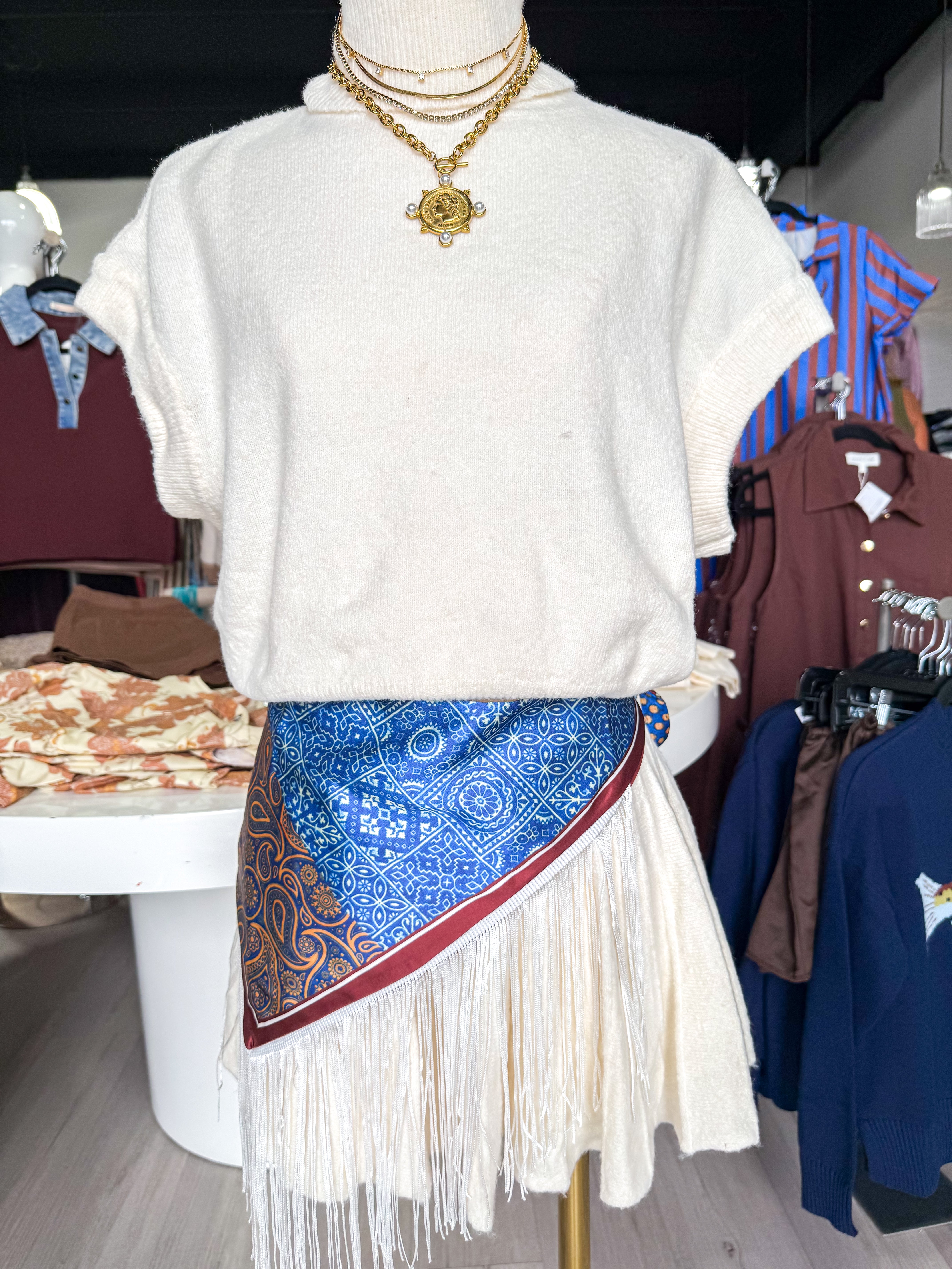 Blue Mutli Fringe Scarf