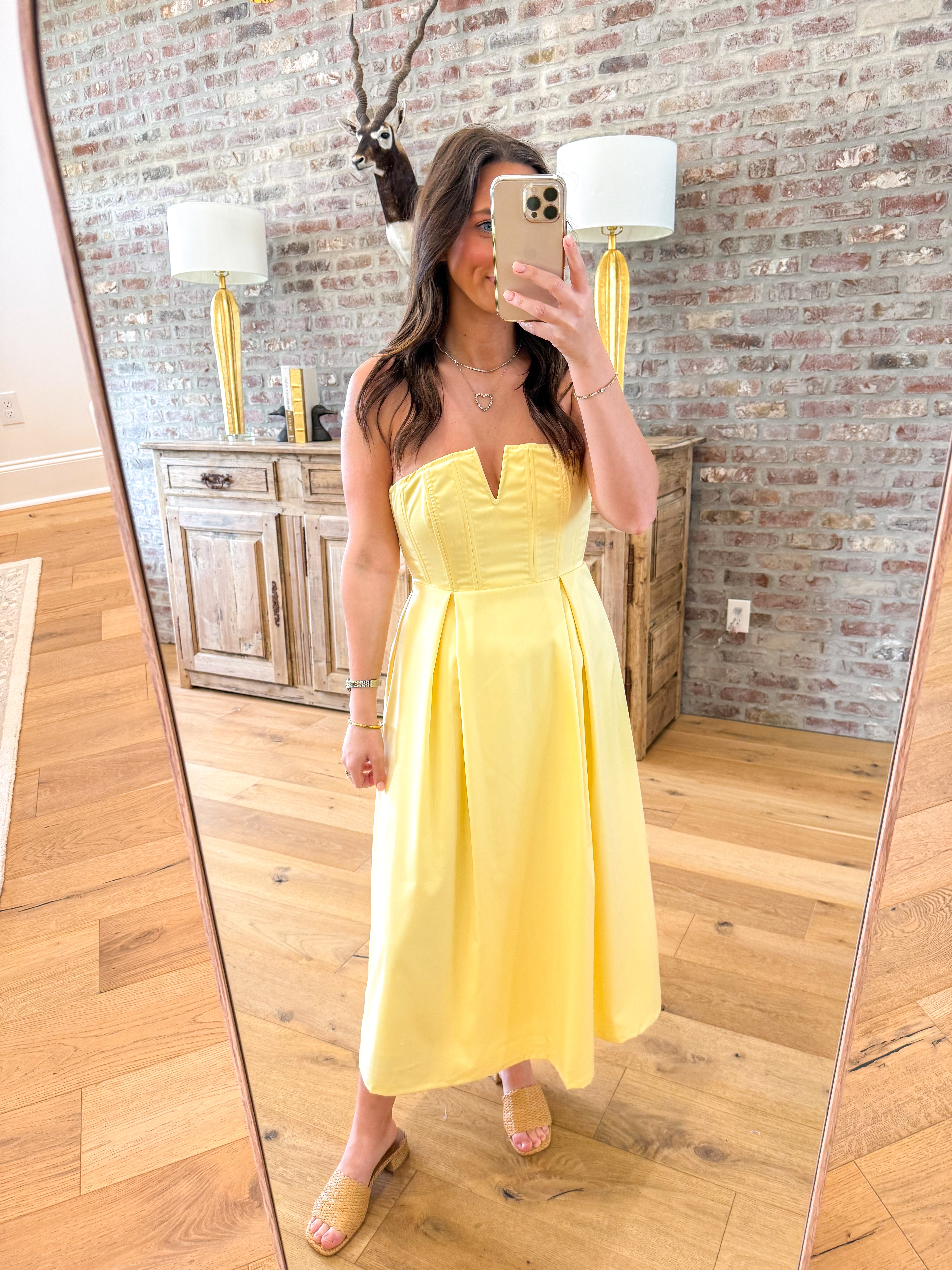 Zae Yellow V-wire Modal Blend Midi Dress