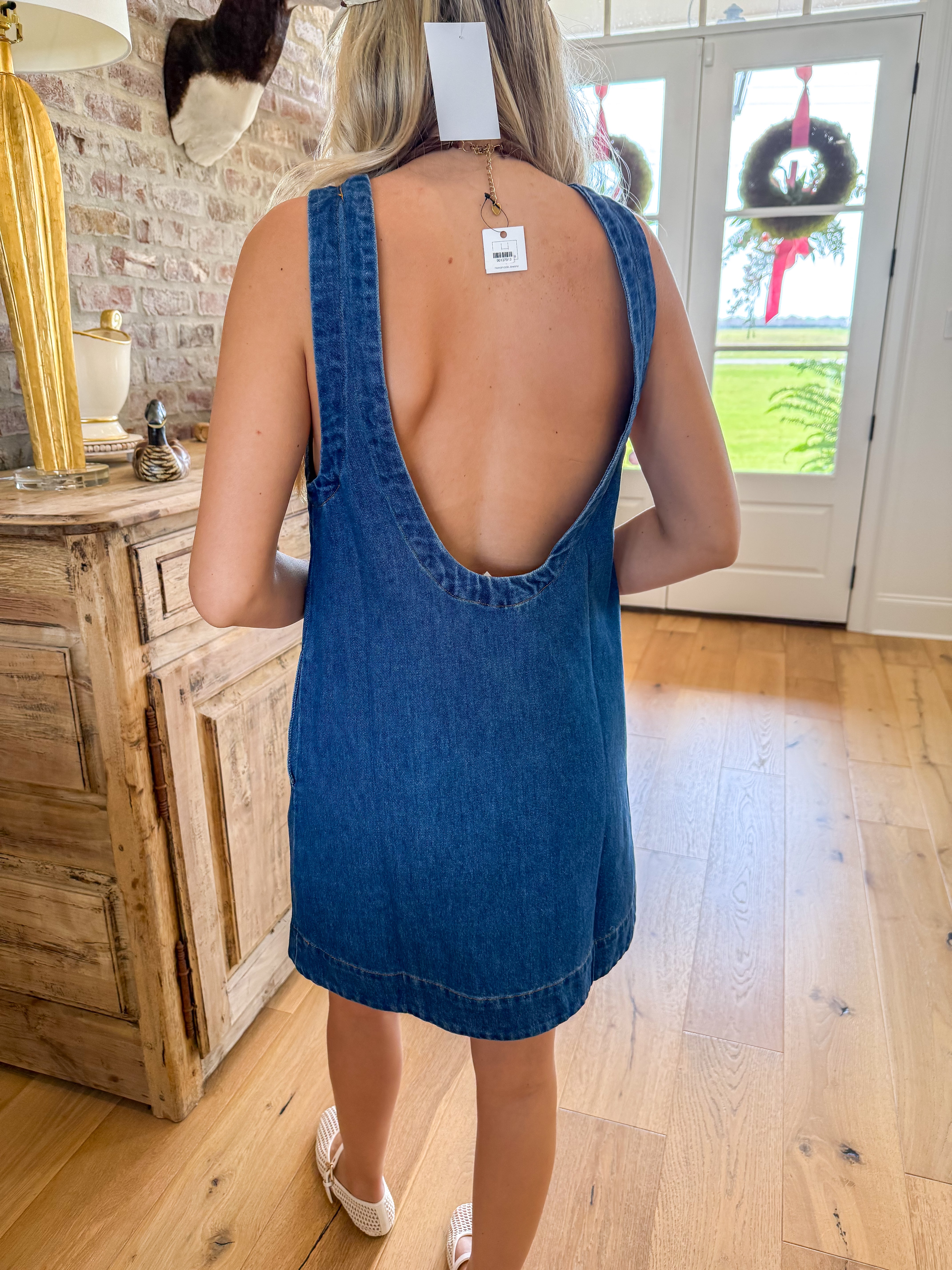 Livia Open-Back Denim Shift Dress