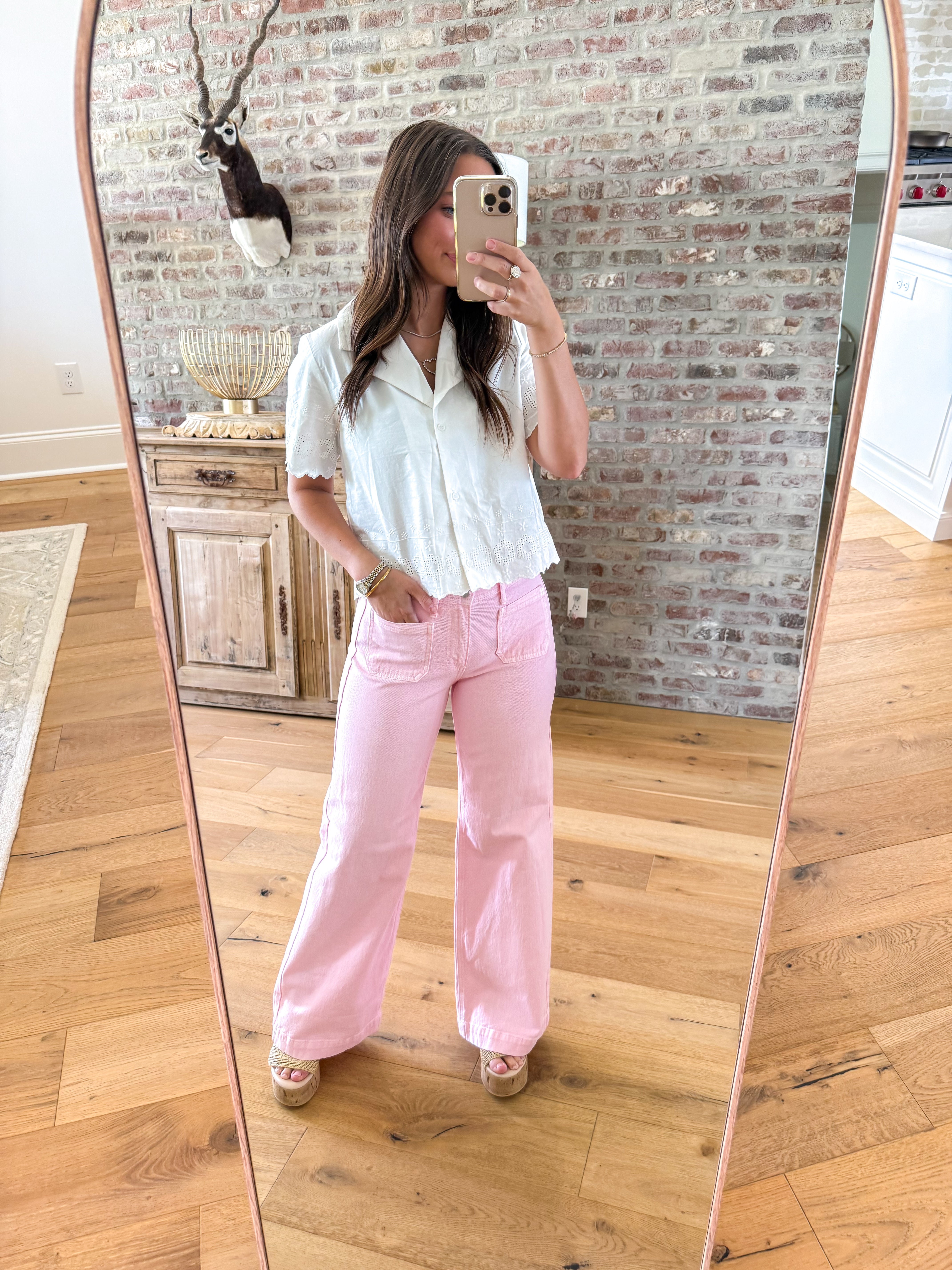 Washed Pink Micro Patch Pocket Wide Leg