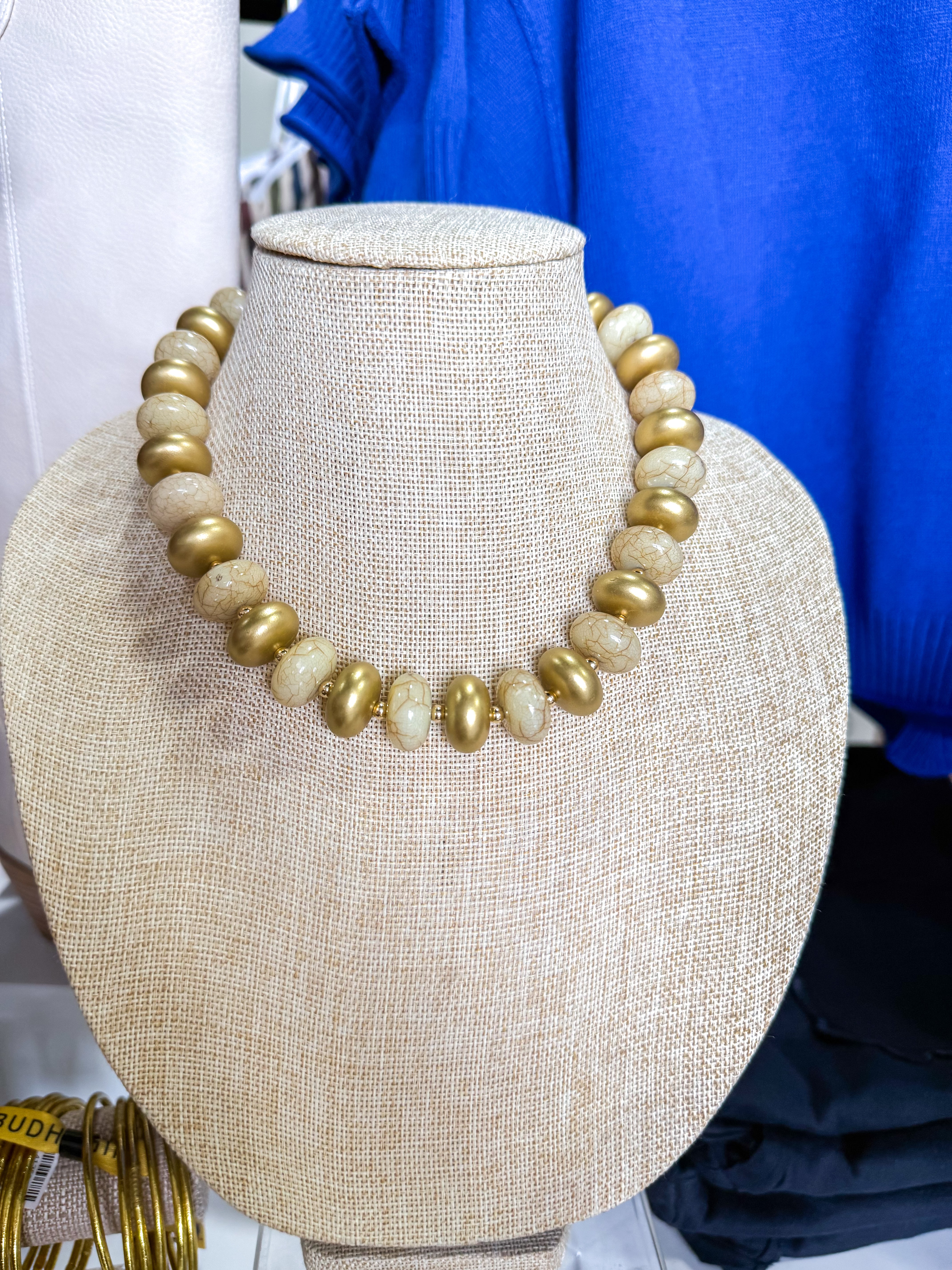 Gold & Stone Marbled Beaded Necklace