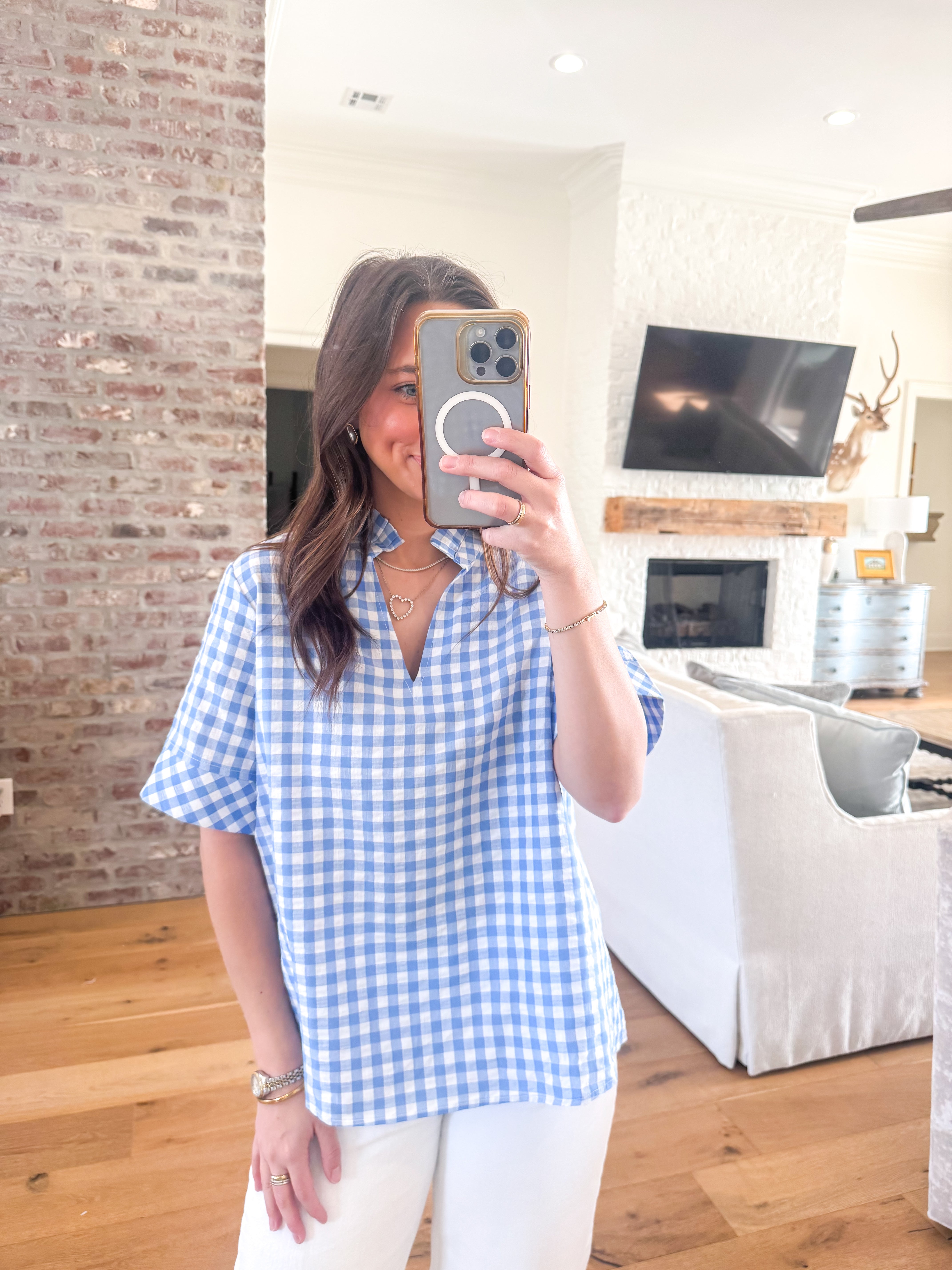 Harlow Blue Gingham Top