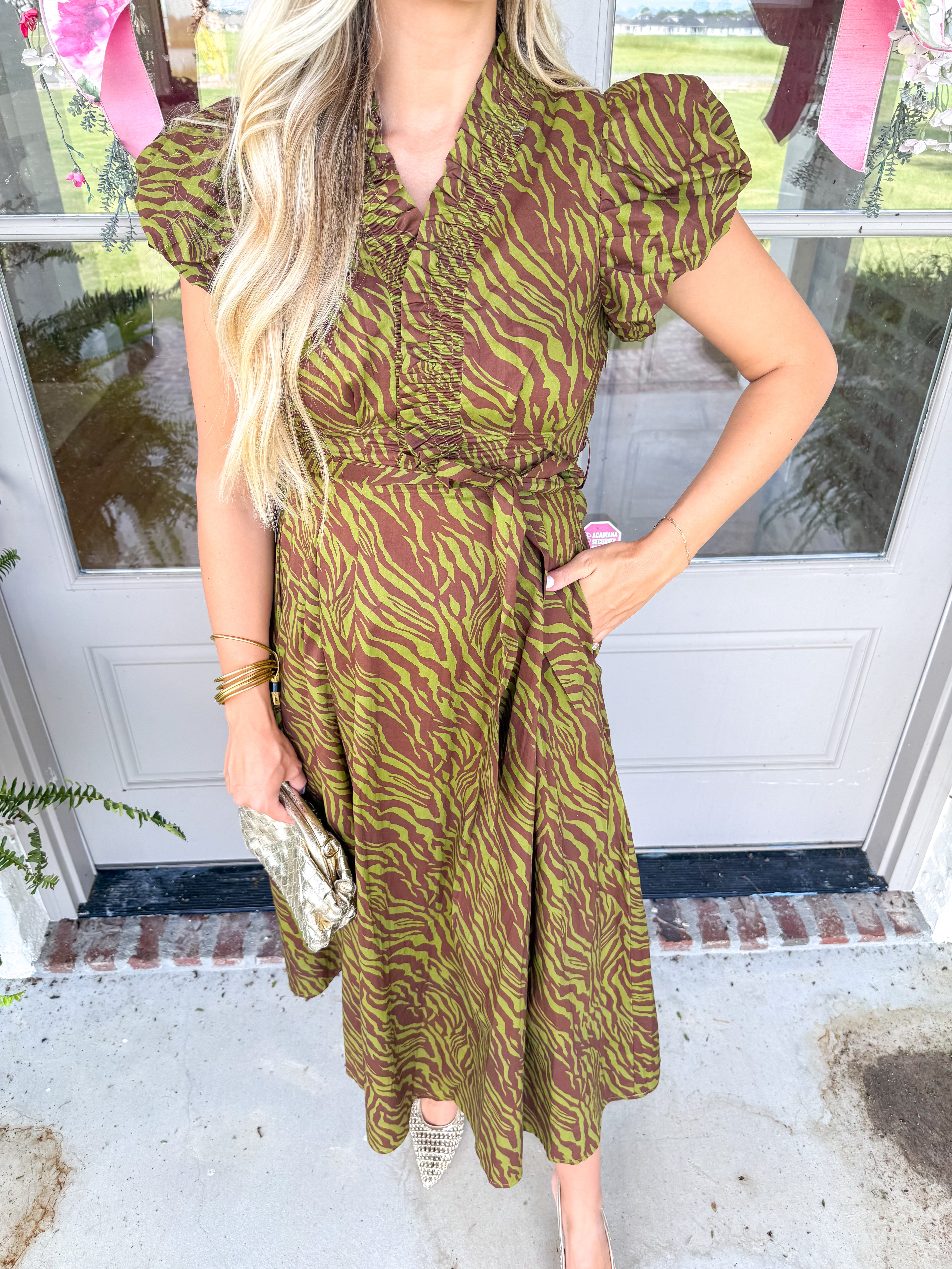 Olive Tiger Print Midi Dress