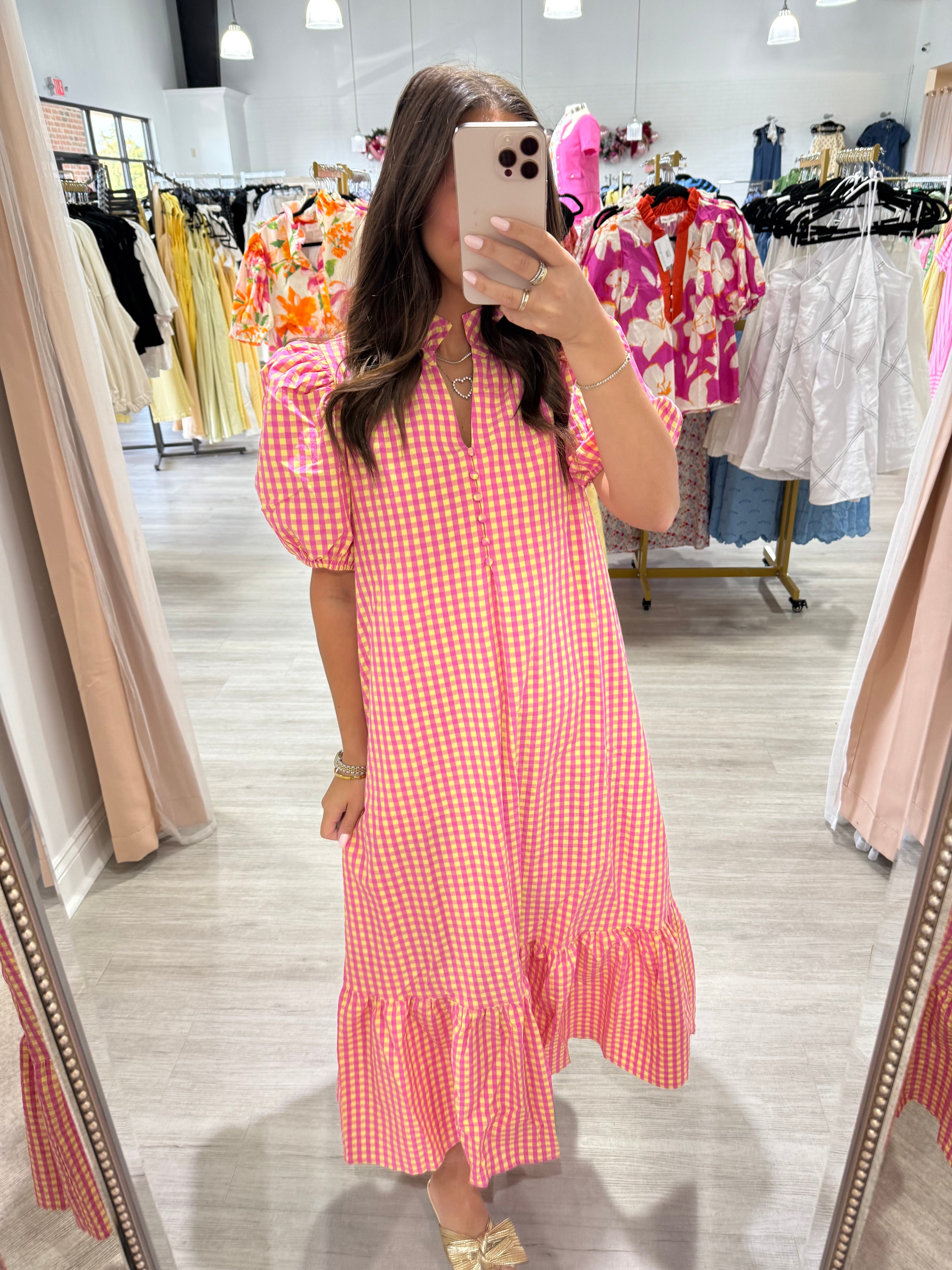 Picnic in the Park Pink Gingham Midi Dress