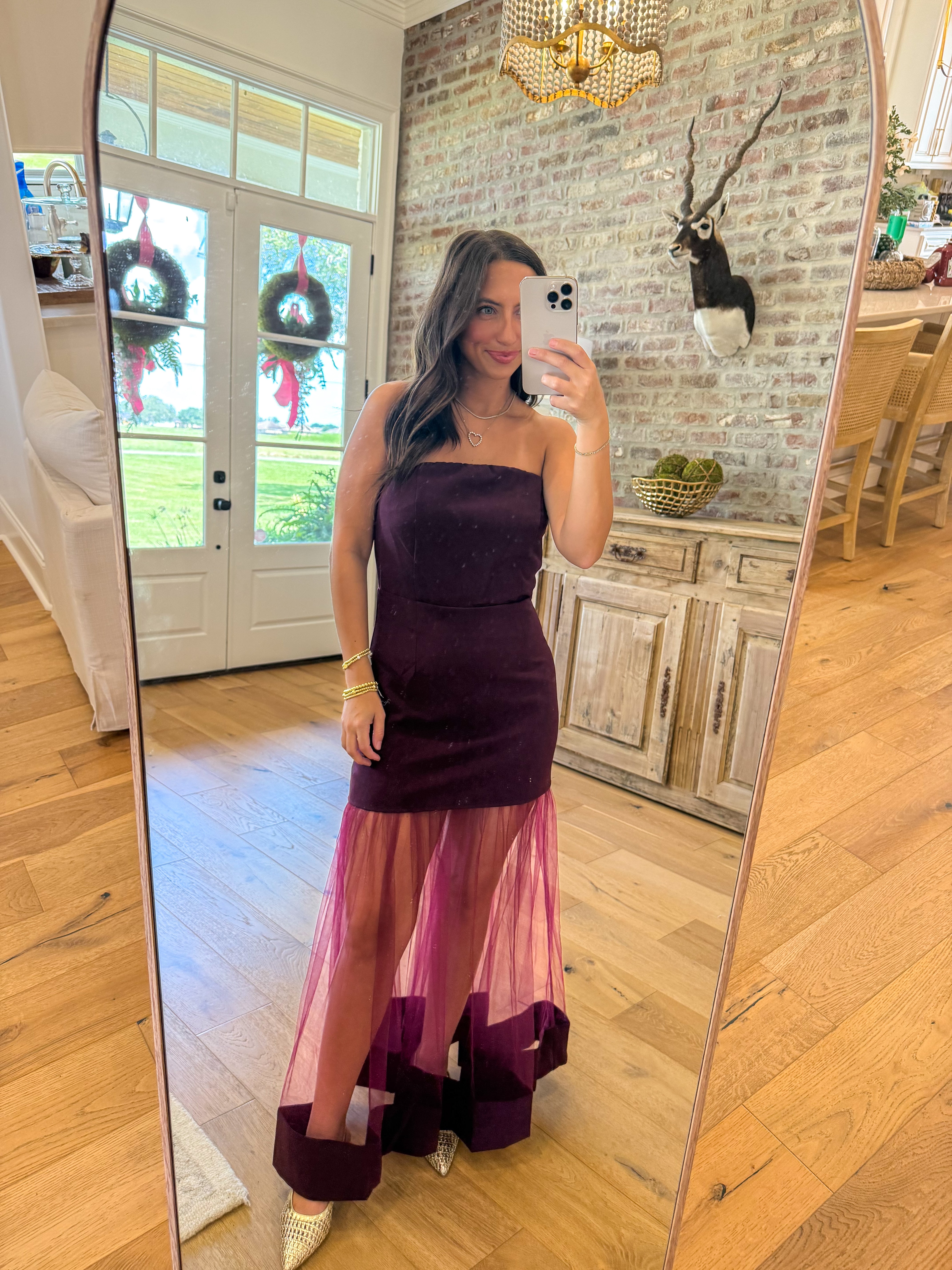 Wine & Whisper Tulle Midi Dress