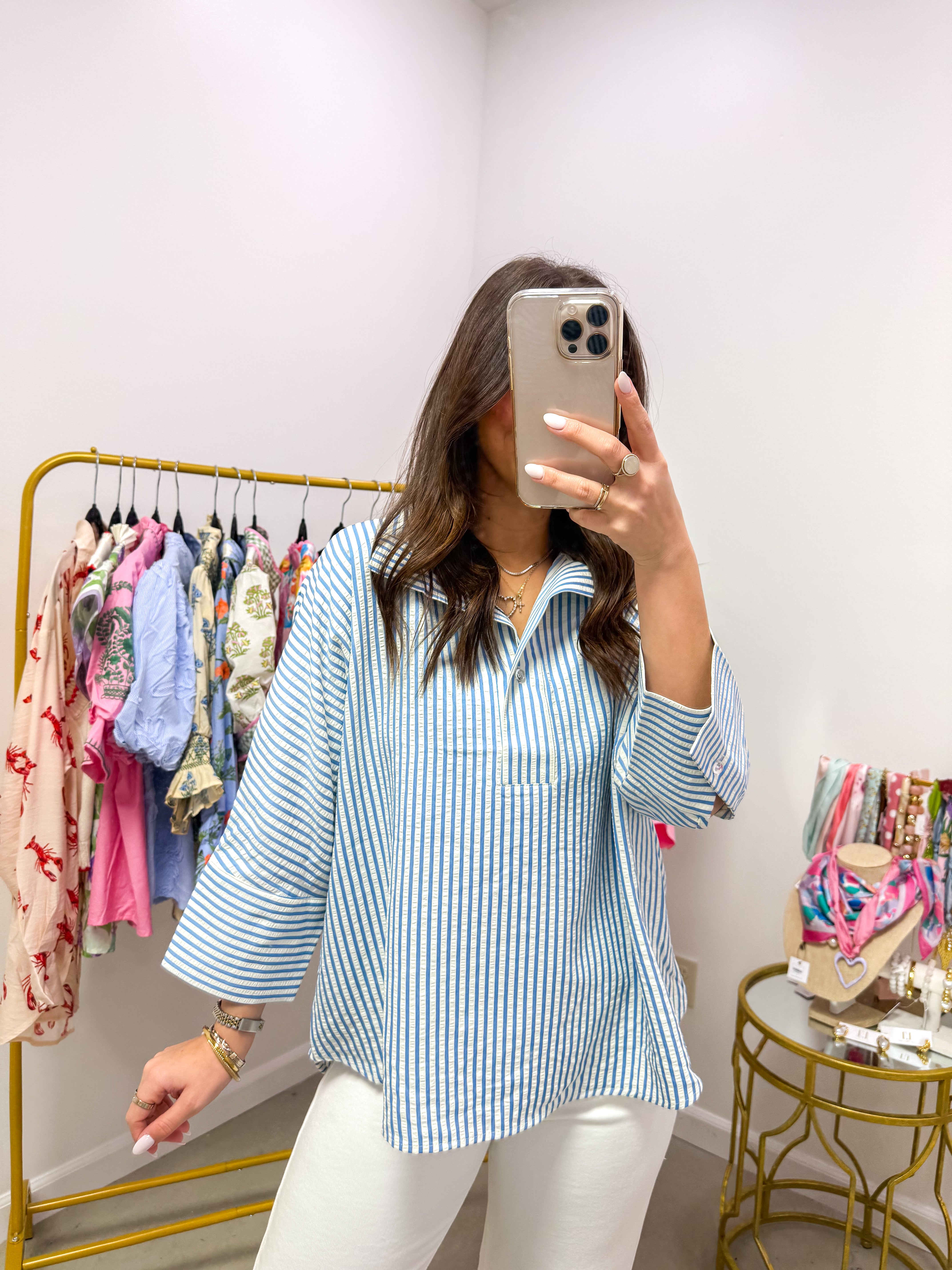 Powder Blue Dreams Boxy Striped Top