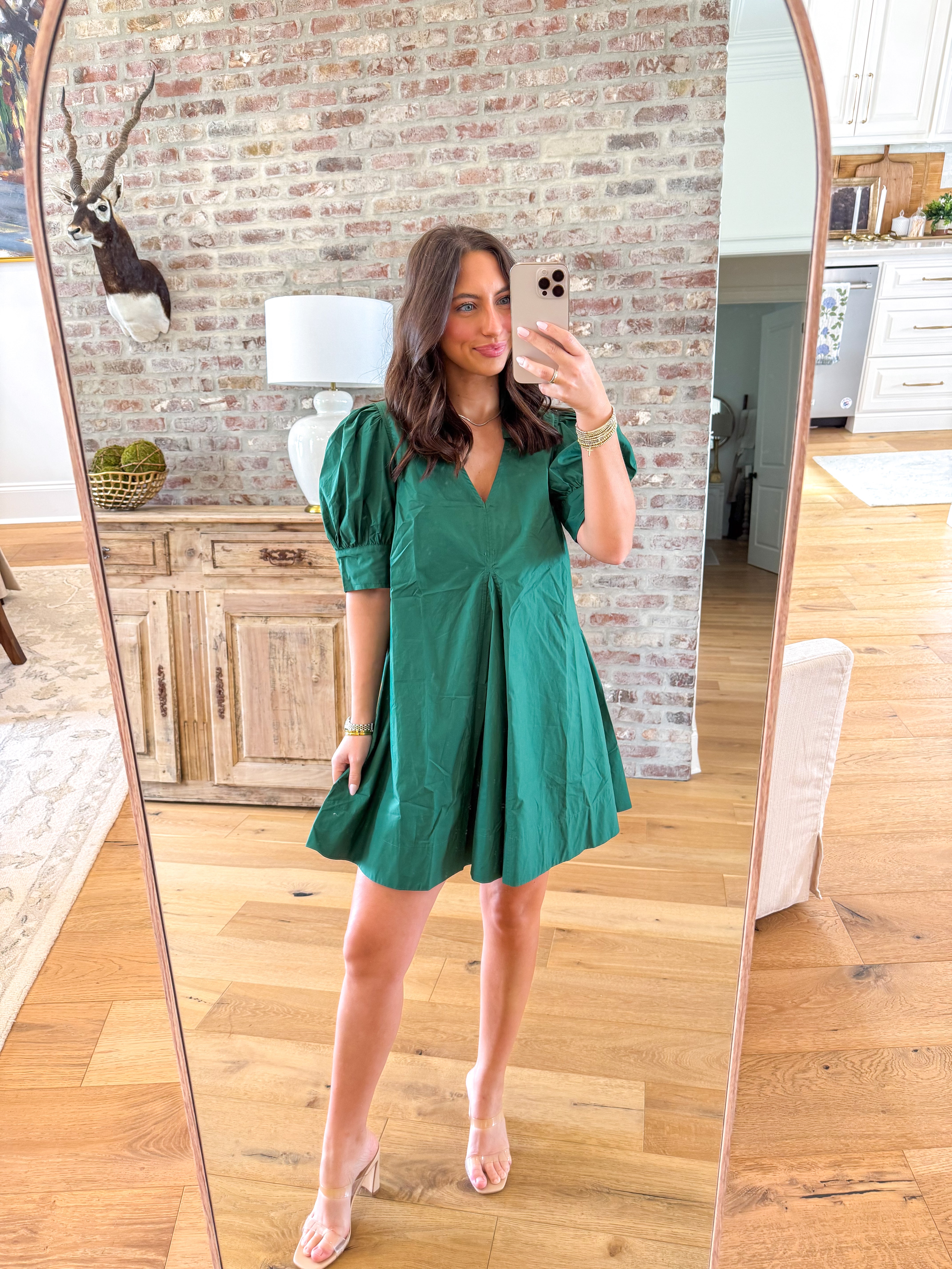 Emerald Puff Sleeve Mini Dress