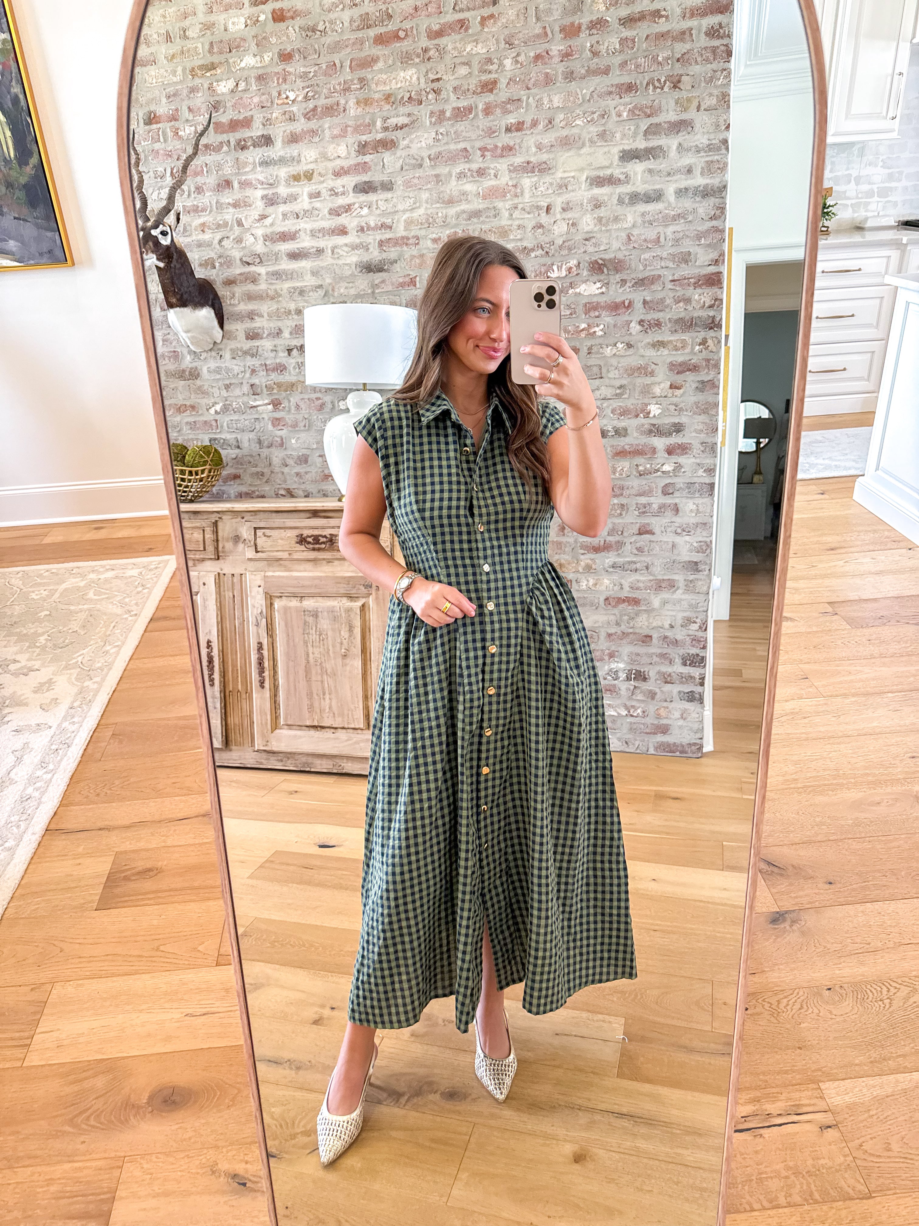 Magnolia Gingham Midi Dress Olive
