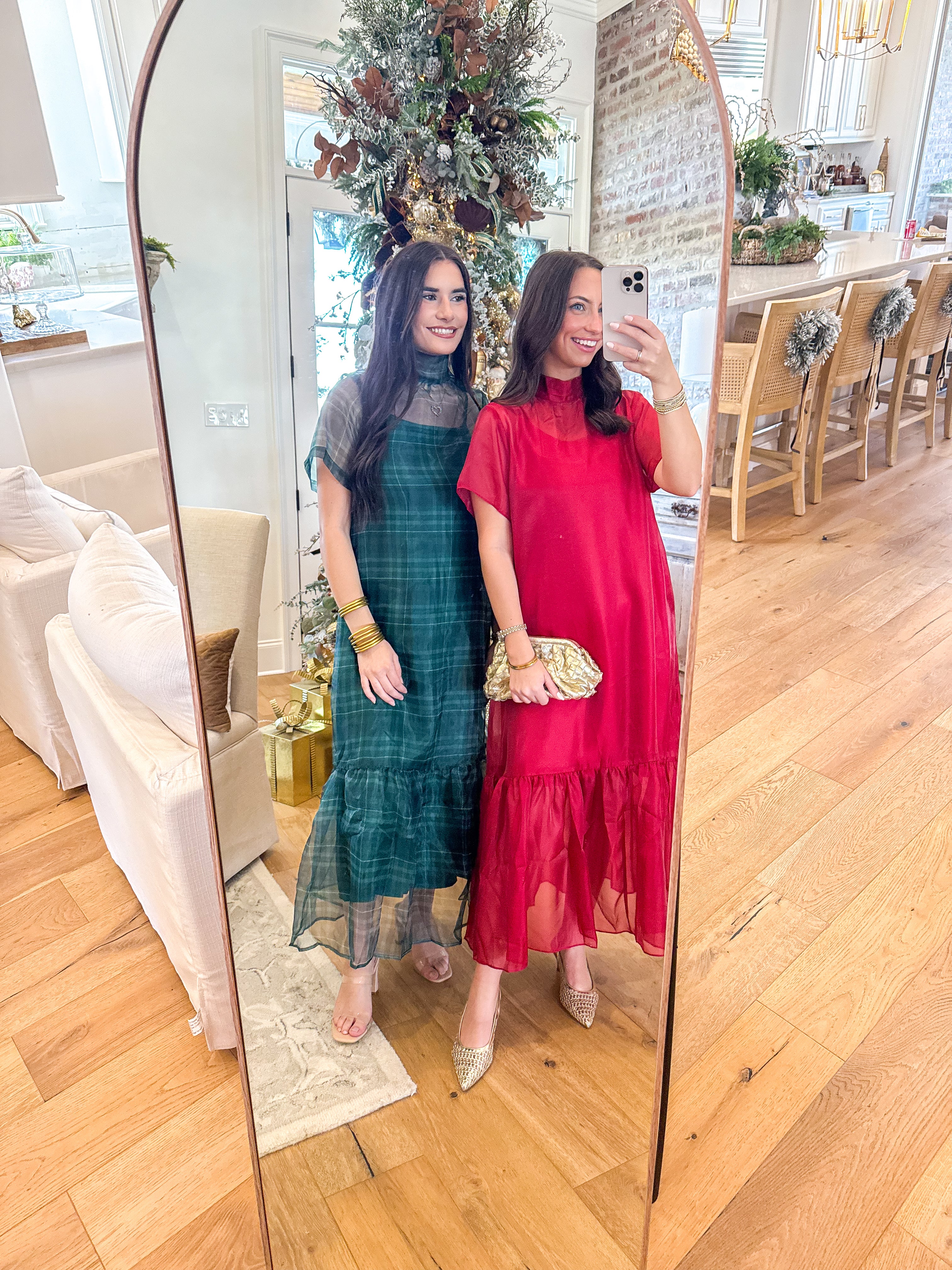 Green Plaid Organza Midi Dress
