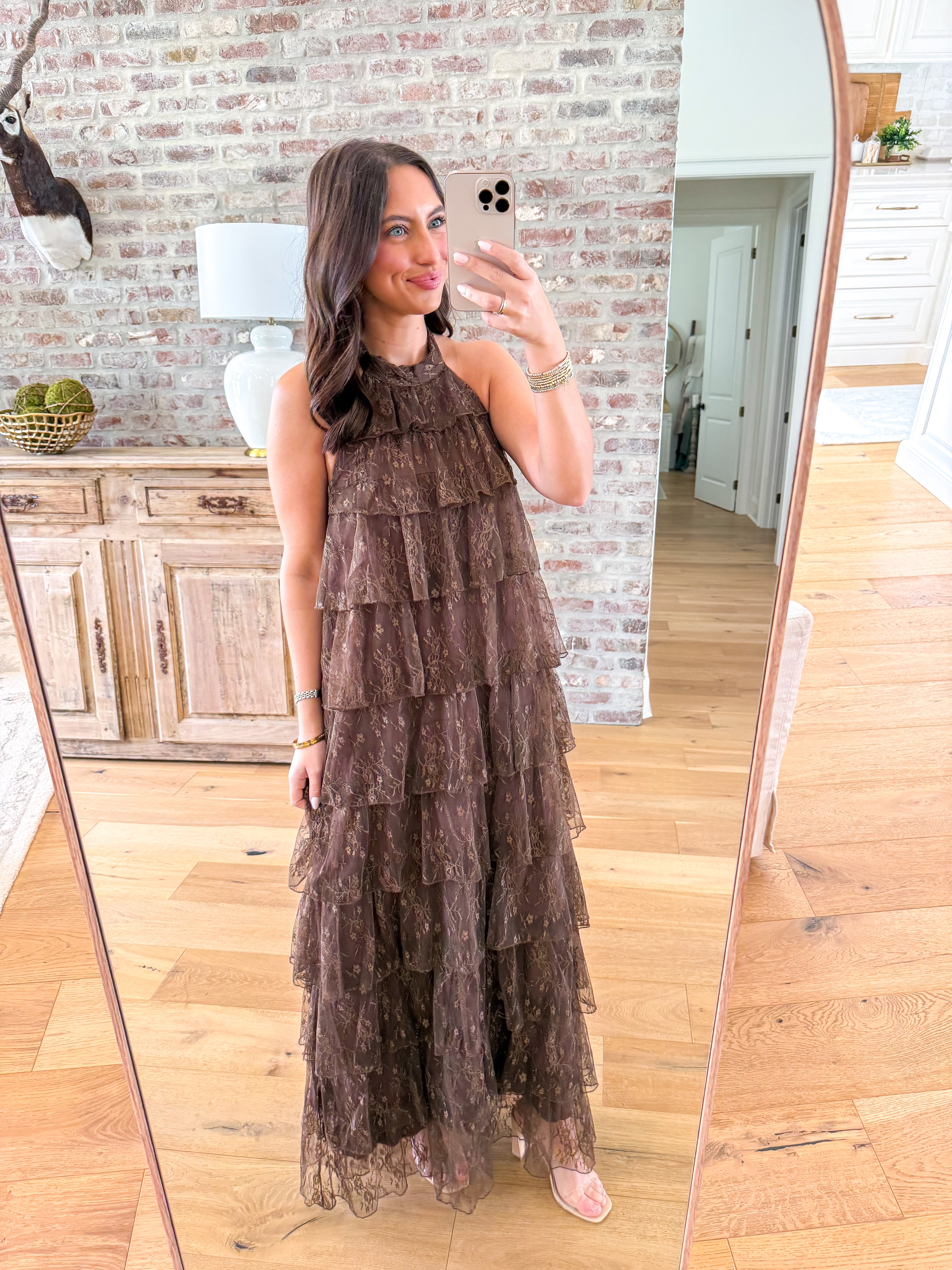 Chocolate Lace Tiered Halter Maxi