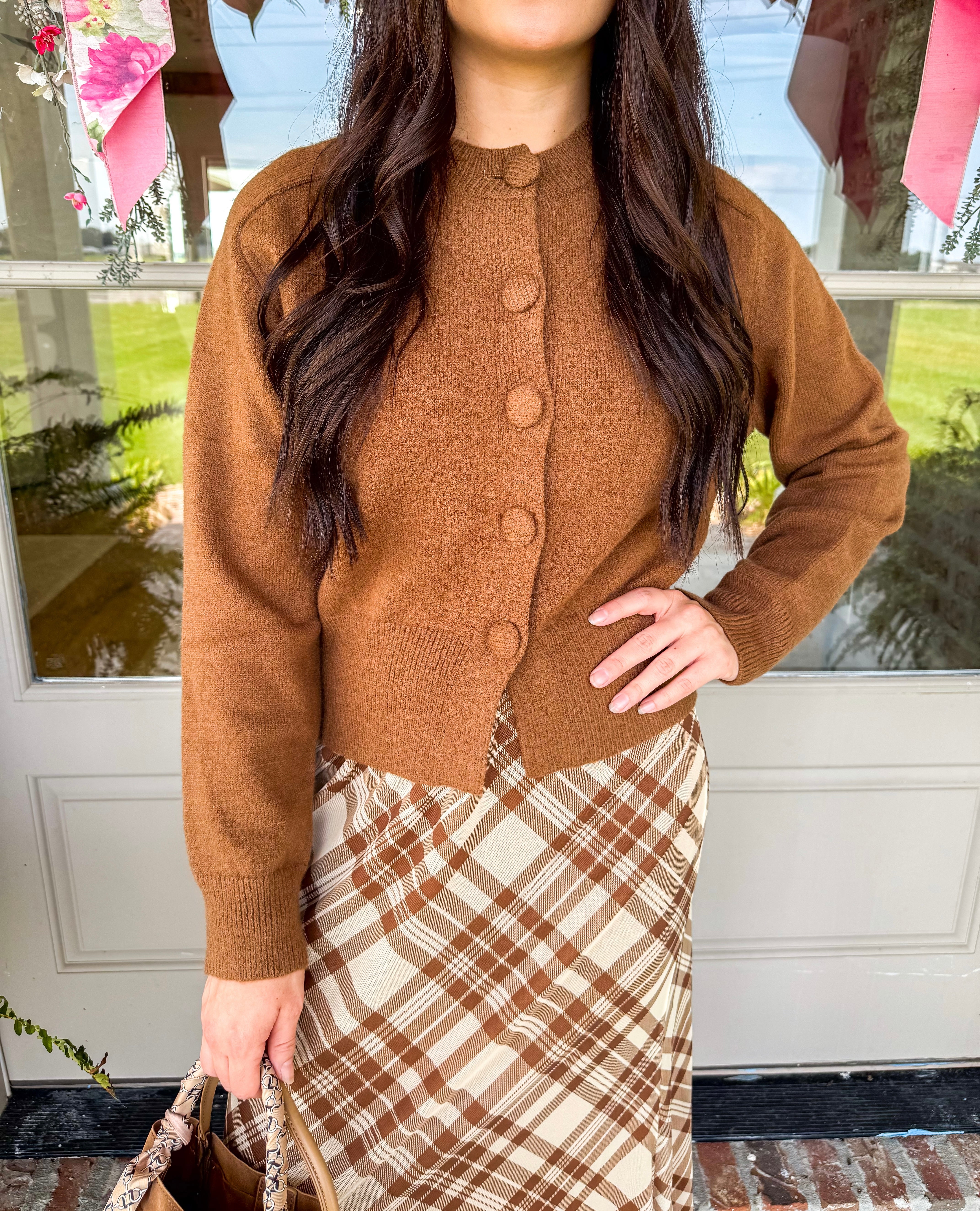 Camel Charm Cropped Cardigan