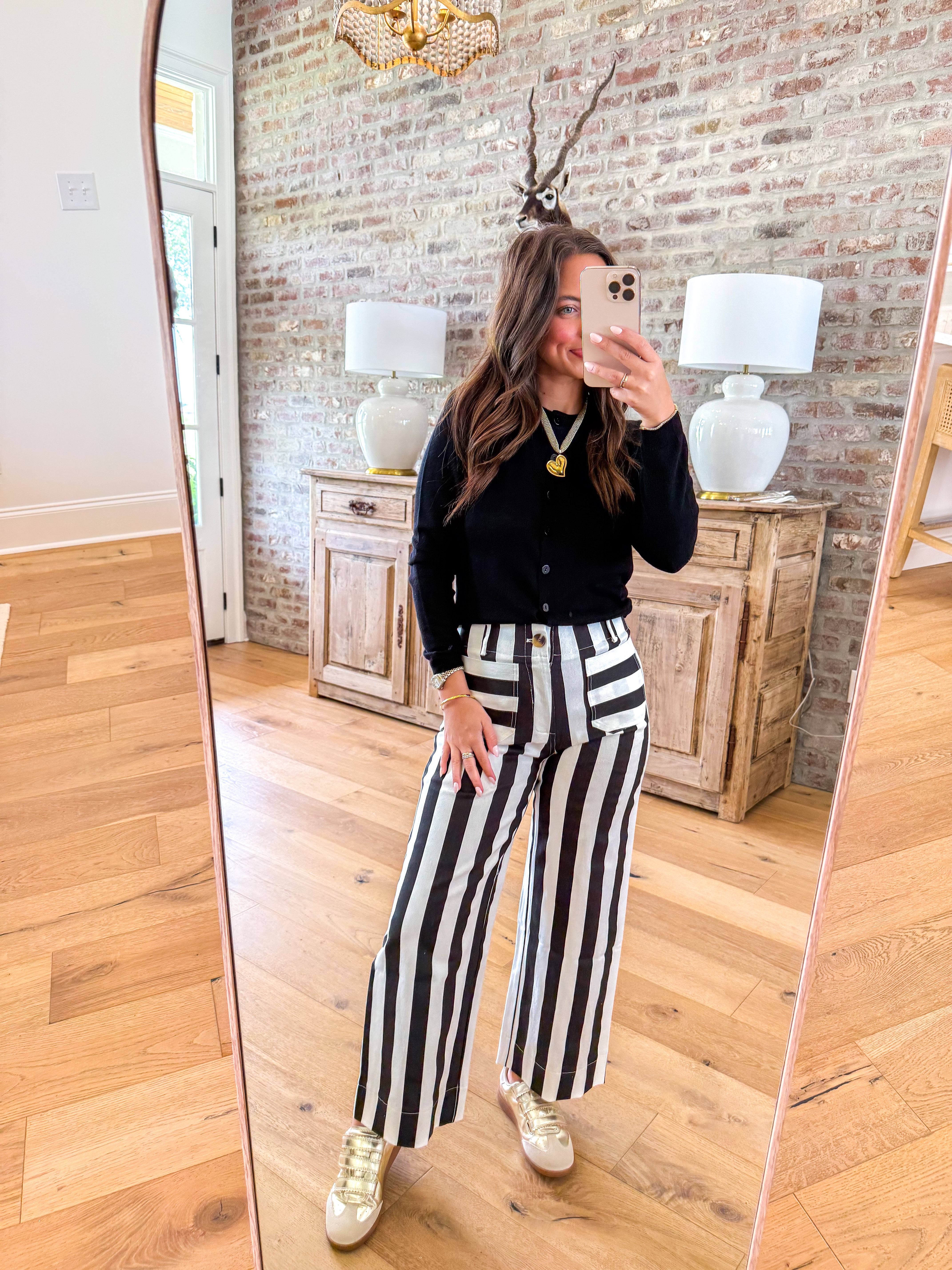 Colette Cropped Wide-Leg Black Stripe Pants