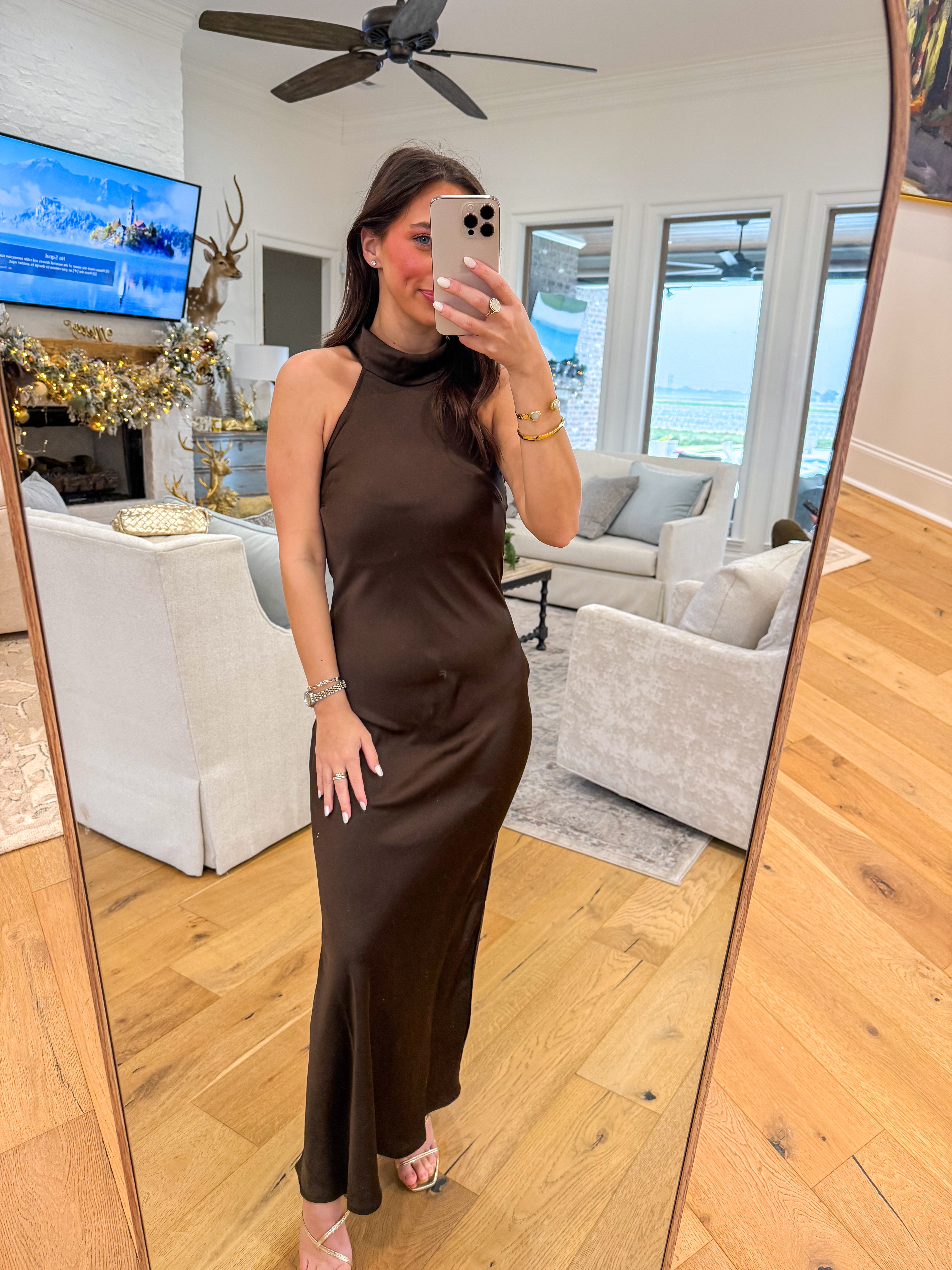 Lara Dark Espresso Satin Maxi
