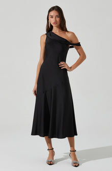 Orissa Satin Off Shoulder Dress Black