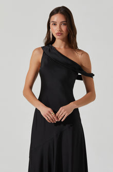 Orissa Satin Off Shoulder Dress Black