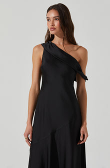 Orissa Satin Off Shoulder Dress Black