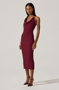Alanna Halter Cowl Neck Dress Wine