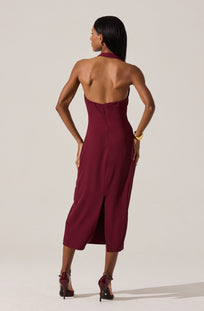 Alanna Halter Cowl Neck Dress Wine