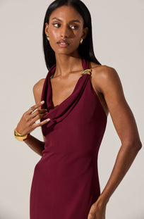 Alanna Halter Cowl Neck Dress Wine