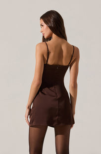 Jenness Satin Mini Dress Brown