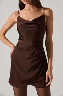 Jenness Satin Mini Dress Brown